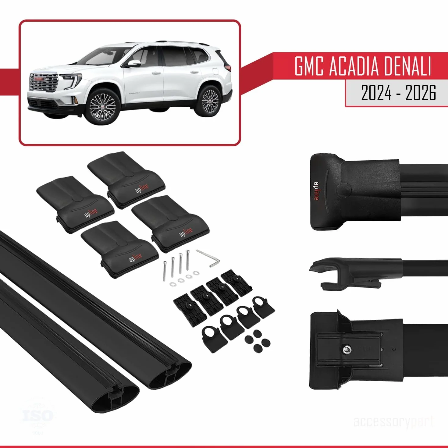 Aluminiowe poprzeczki dachowe czarne do GMC Acadia 2024-2026 2 szt.