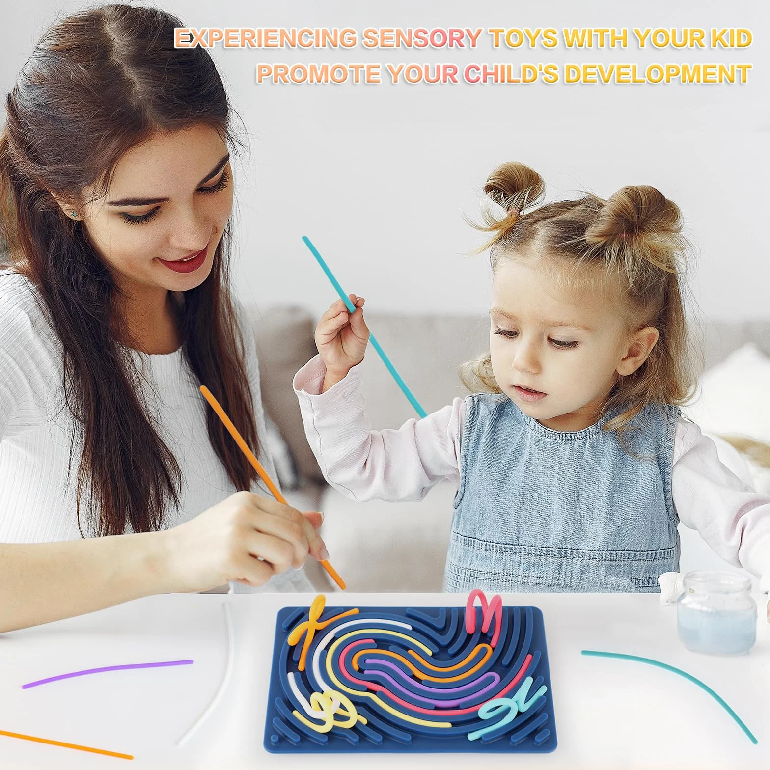 ddLUCK Sensoryczne Zabawki Activity Board, Silikonowe Sensoryczne Zabawki Fidget Do Autyzmu, Stres, ADHD, Gry Na Lęk Dla Dzieci Od 3 Roku Życia I Dorosłych, Z Torbą Podróżną I 20 Sznurami