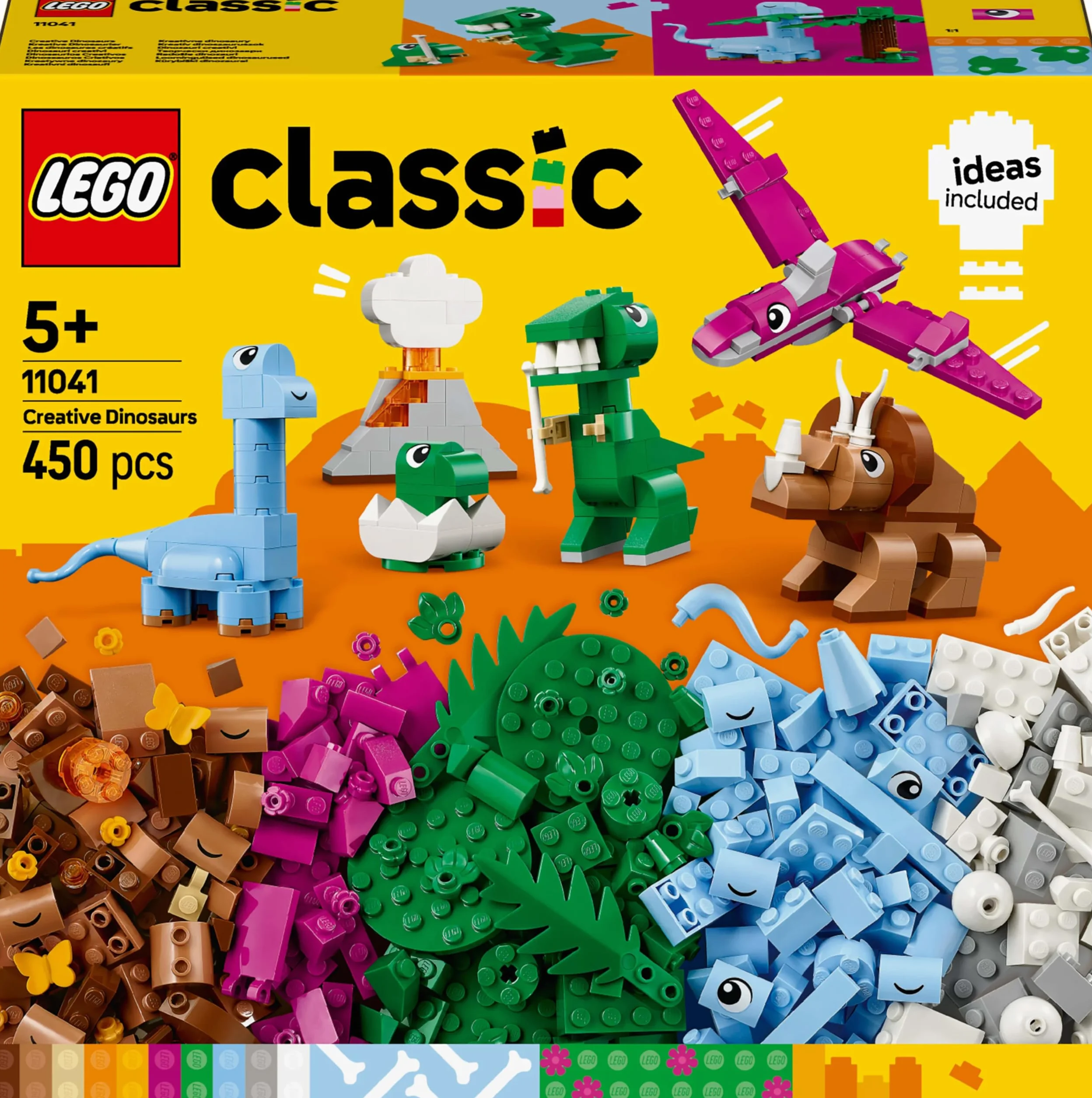 LEGO Classic Kreatywne Dinozaury, Konstrukcyjna Zabawka dla Dziecka do Zbudowania, Figurki Dinozaurów i Akcesoria, w tym T-Rex i Triceratops, Prezent dla 5-latka, dla Chłopca i Dziewczynki, 11041