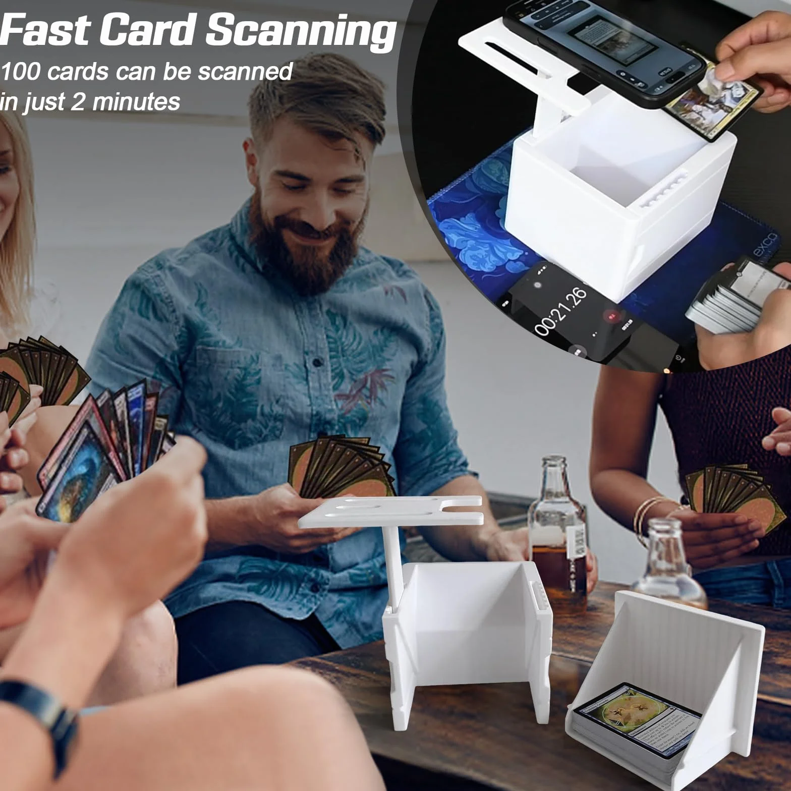 ScanBox do MTG/TCG, skaner kart sportowych, uchwyt na skaner kart, wielofunkcyjne narzędzie do skanowania z uchwytem na telefon, podstawa zapobiegająca ślizganiu się, szybkie skanowanie informacji o