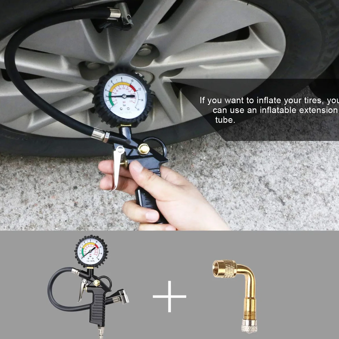URAQT Miernik ciśnienia powietrza, manometr 220 psi, akcesoria do kompresora, czarny