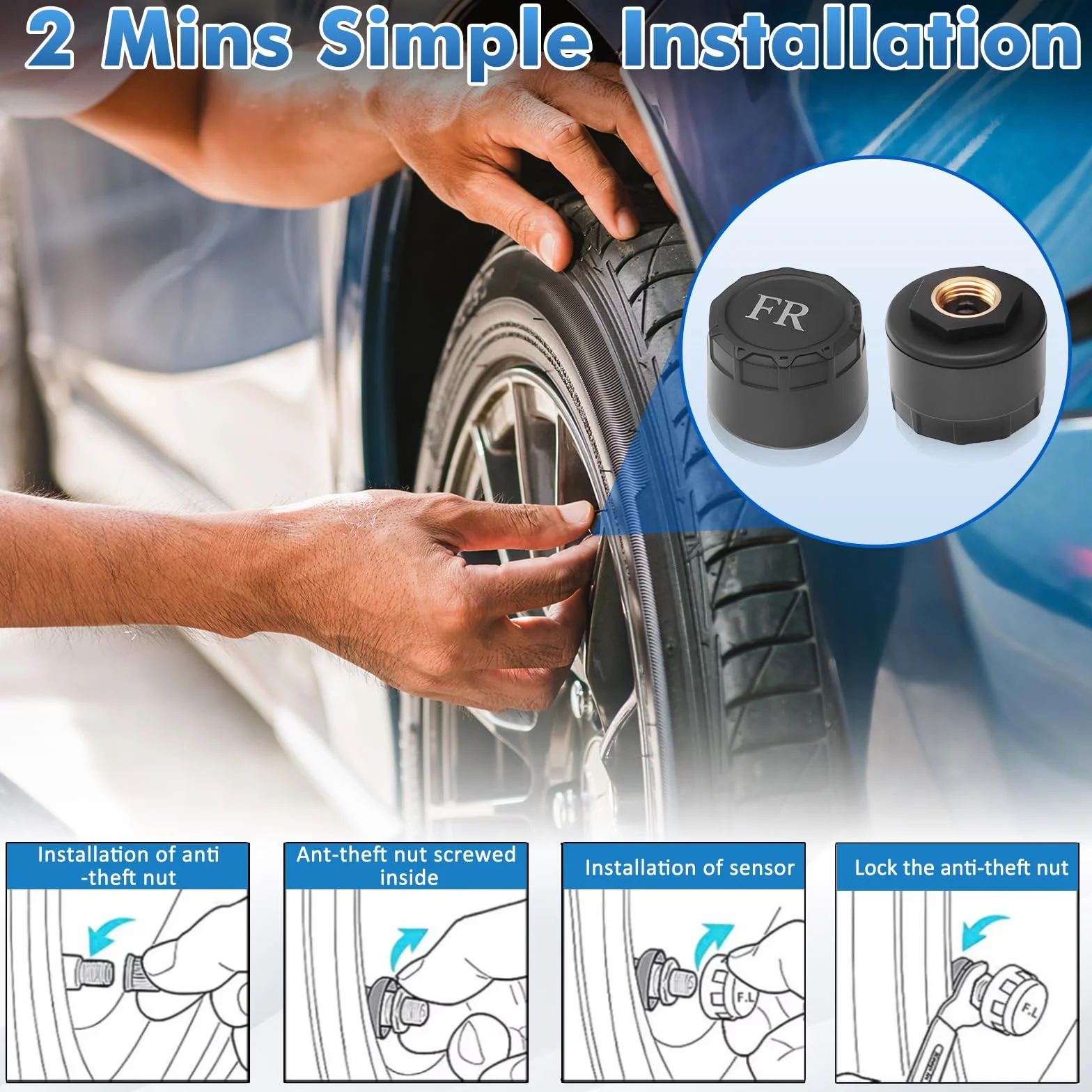 TPMS System monitorowania ciśnienia w oponach, ładowanie słoneczne USB, alerty temperatury, automatyczne włączanie wyłączanie