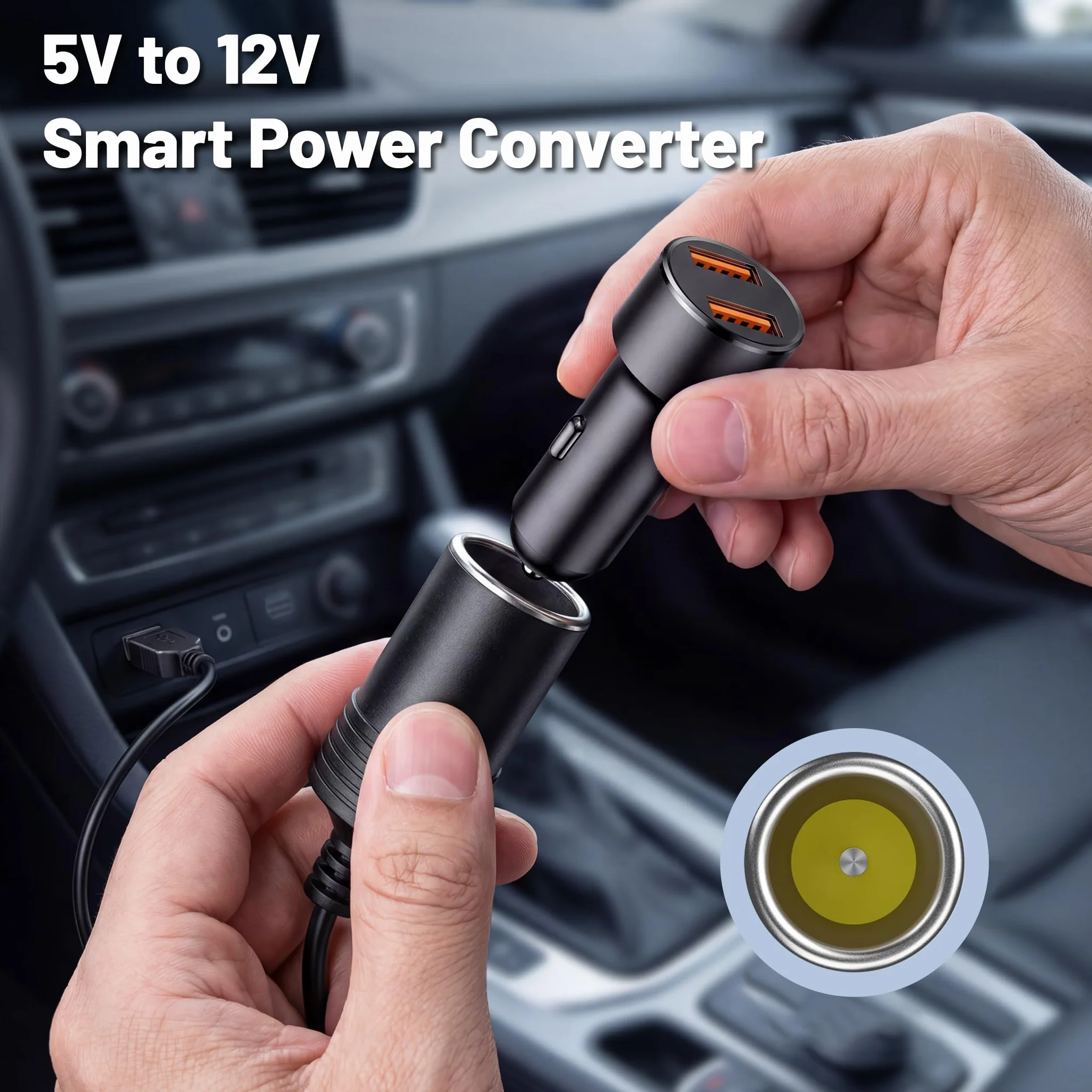 AUSYDE 5 V USB A męski na 12 V gniazdo zapalniczki samochodowej żeński konwerter przedłużacz kabel adapter przewód (poniżej 8 W) na zewnątrz, kemping i podróże