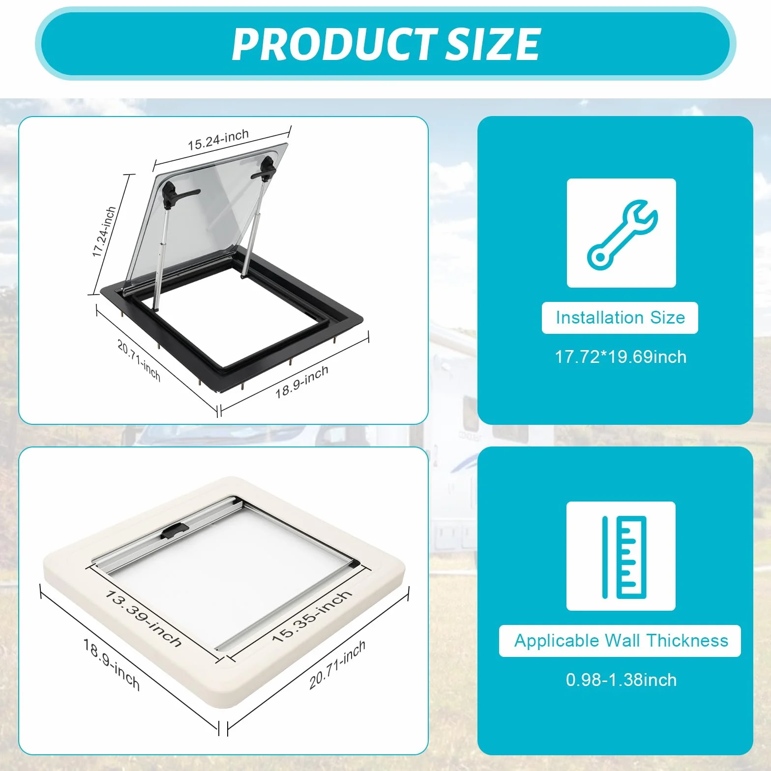 Okno wystawowe do kampera 450x500 mm otwierane zamek błyskawiczny ochrona przed słońcem 2 szt E13