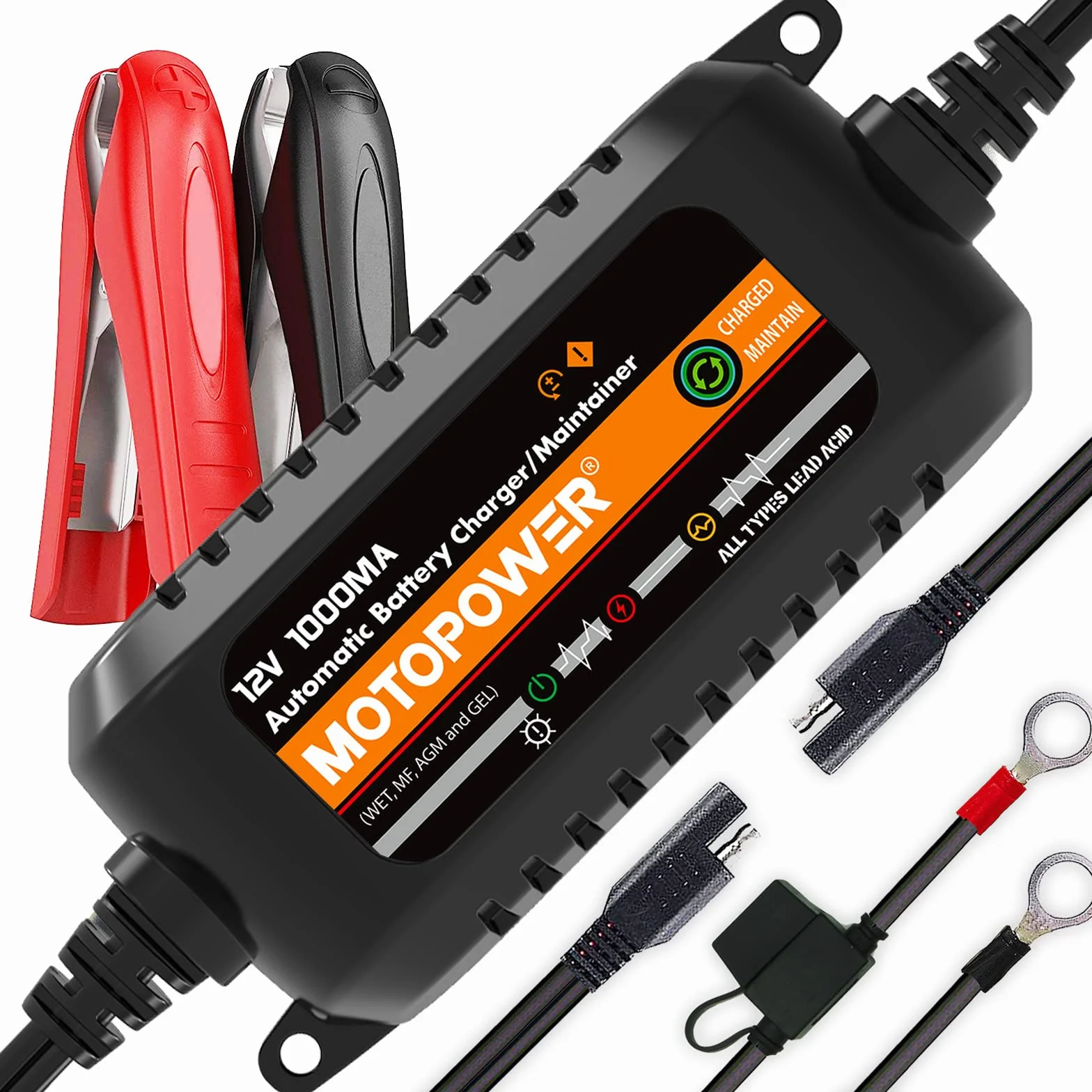 MOTOPOWER MP00205B 12V 1000mA W pełni automatyczna ładowarka/konserwator baterii - czarny