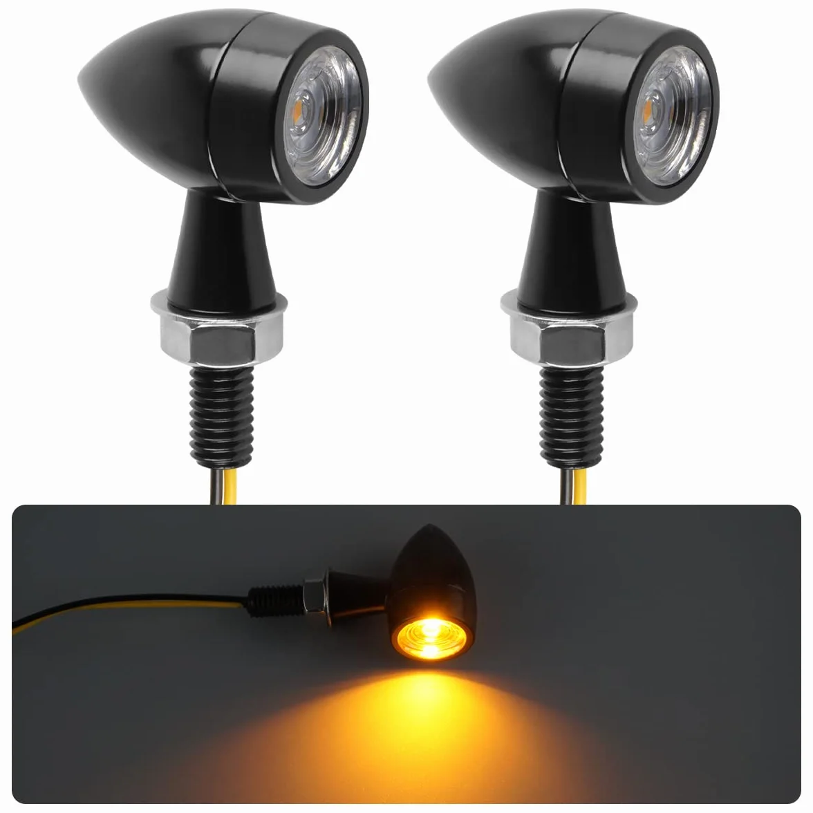 evermotor Uniwersalne 12V 2 sztuki E24 Mini kierunkowskazy LED do motocykla, Bullet stop cynku odlewany precyzyjnie IP67 wodoszczelne E sprawdzone