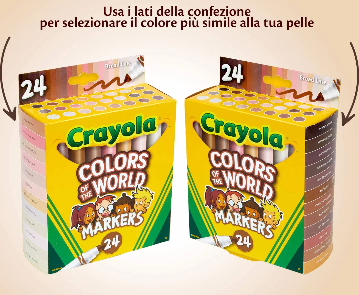 CRAYOLA Kolory świata, zmywalne markery, różne kolory (24 szt.) | kolory reprezentujące odcienie skóry z całego świata, idealne dla dzieci w wieku od 3 lat