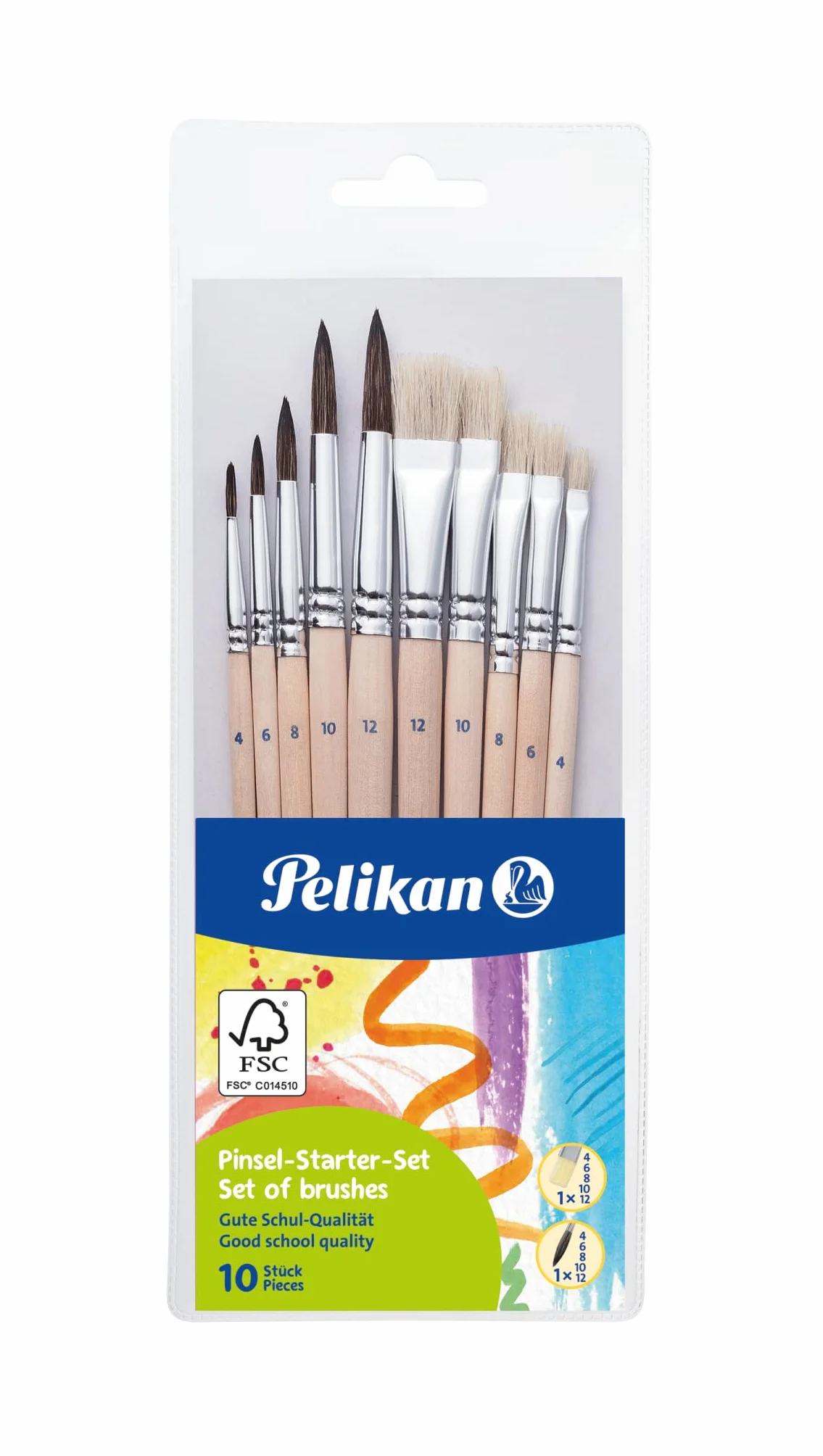 Pelikan 700405 Pędzle Do Malowania, Wielokolorowy, 10 Pędzli
