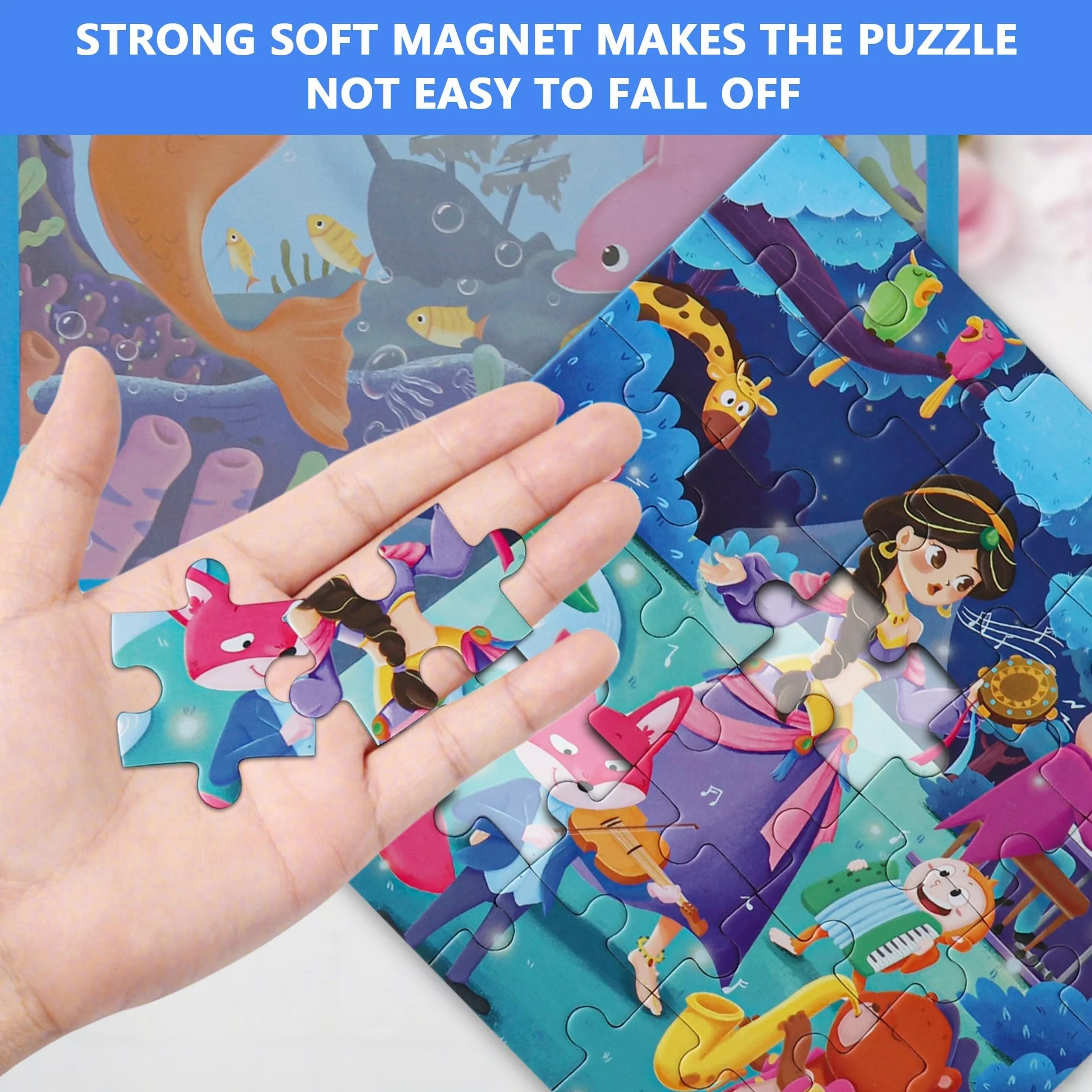 Puzzle dla dzieci, magnetyczne puzzle, bajkowe puzzle dla dzieci, gry podróżne, dla dzieci od 3 lat, zabawka edukacyjna, 97 elementów, magnetyczne puzzle do podróży, dla dzieci, prezent i gry dla