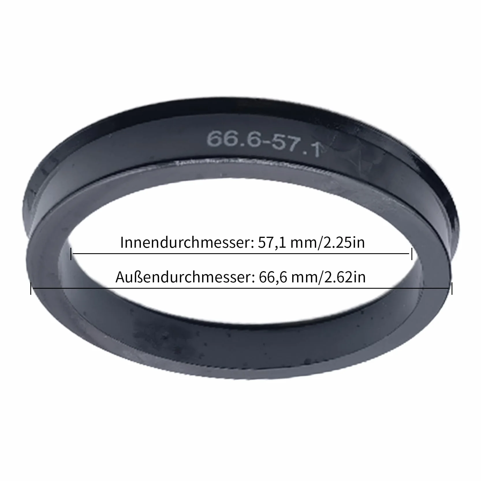 Pierścienie centrujące 66,6 mm na 57,1 mm do VW Mercedes Audi, tworzywo sztuczne czarne (4 sztuki)