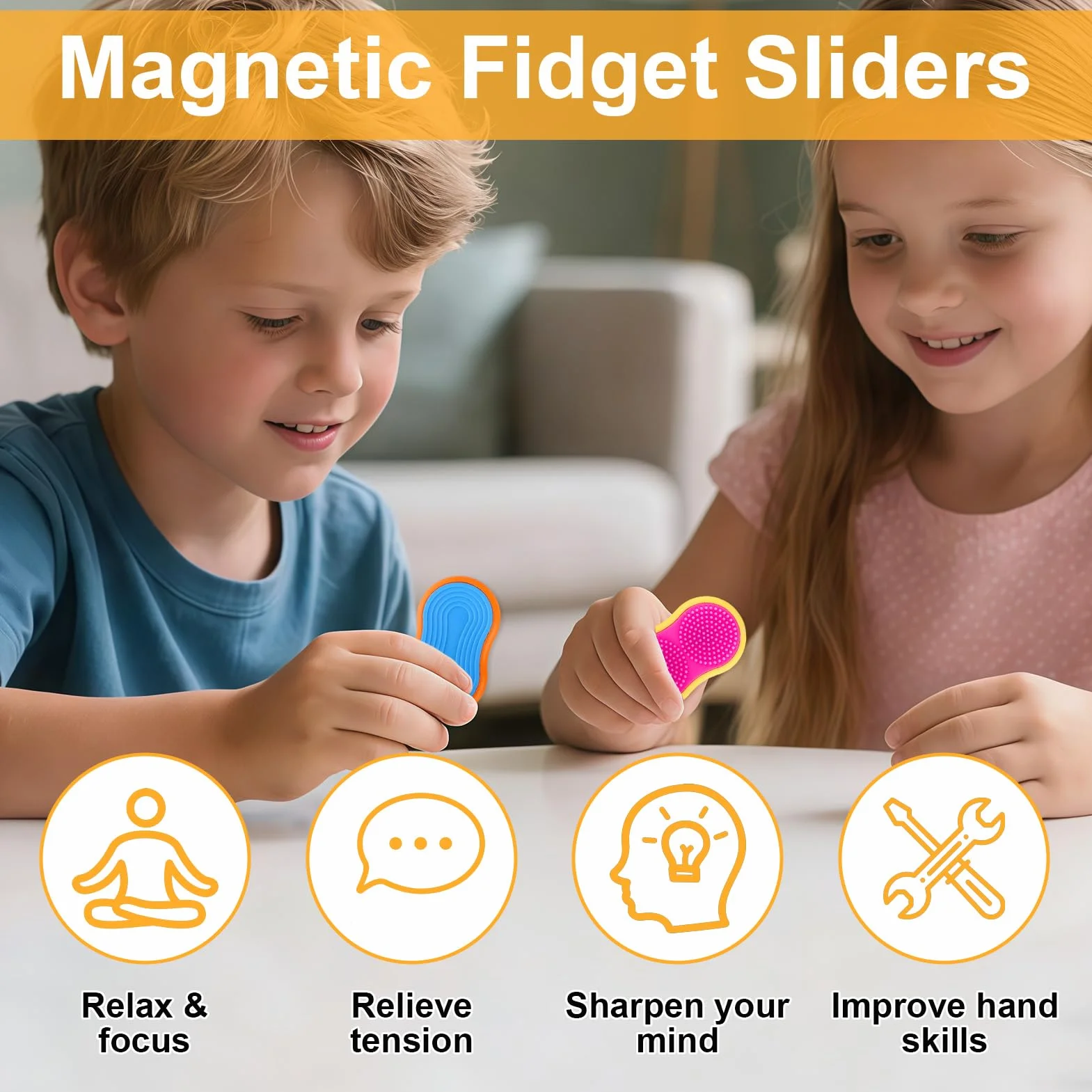 Fidget Toys Magnetyczne suwaki, zestaw 6 zabawek sensorycznych, miękkie silikonowe kamienie sensoryczne do koncentracji i relaksu, dla osób z autyzmem, ADHD, antystresowe, dla dorosłych i dzieci