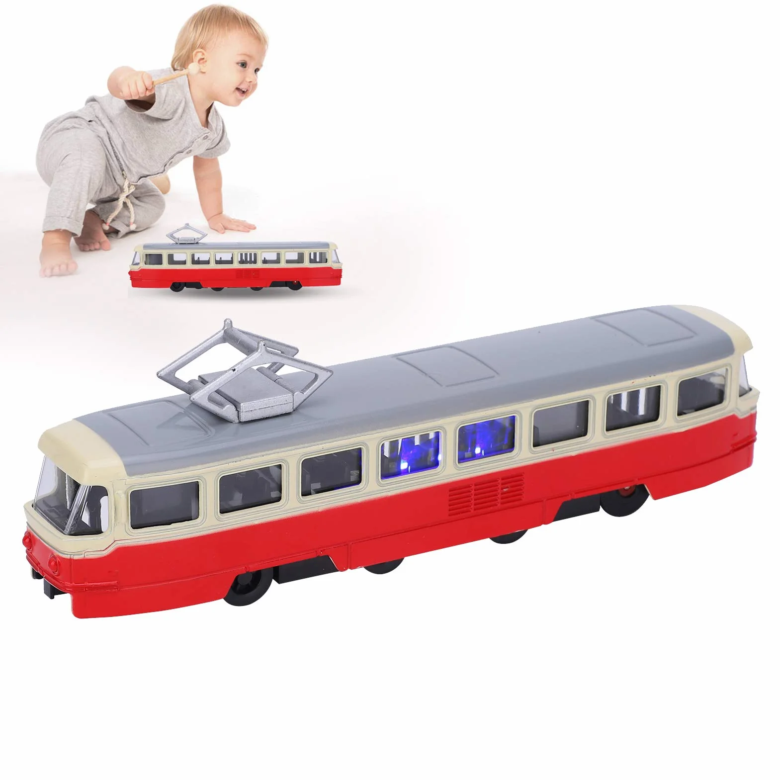 Zabawka samochodowa dla dzieci, zabawka samochodowa, model ze stopu światła i dźwięku, wspaniałe opakowanie pudełkowe, nadaje się do kolekcji, prezentów (klasyczny tramwaj czerwony)
