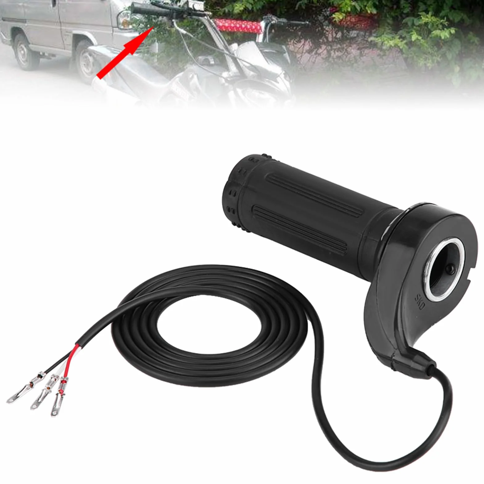Qiilu Uniwersalny elektryczny uchwyt przepustnicy 22,5 mm, zestaw z kablem do rowerów elektrycznych i motocykli ATV 1
