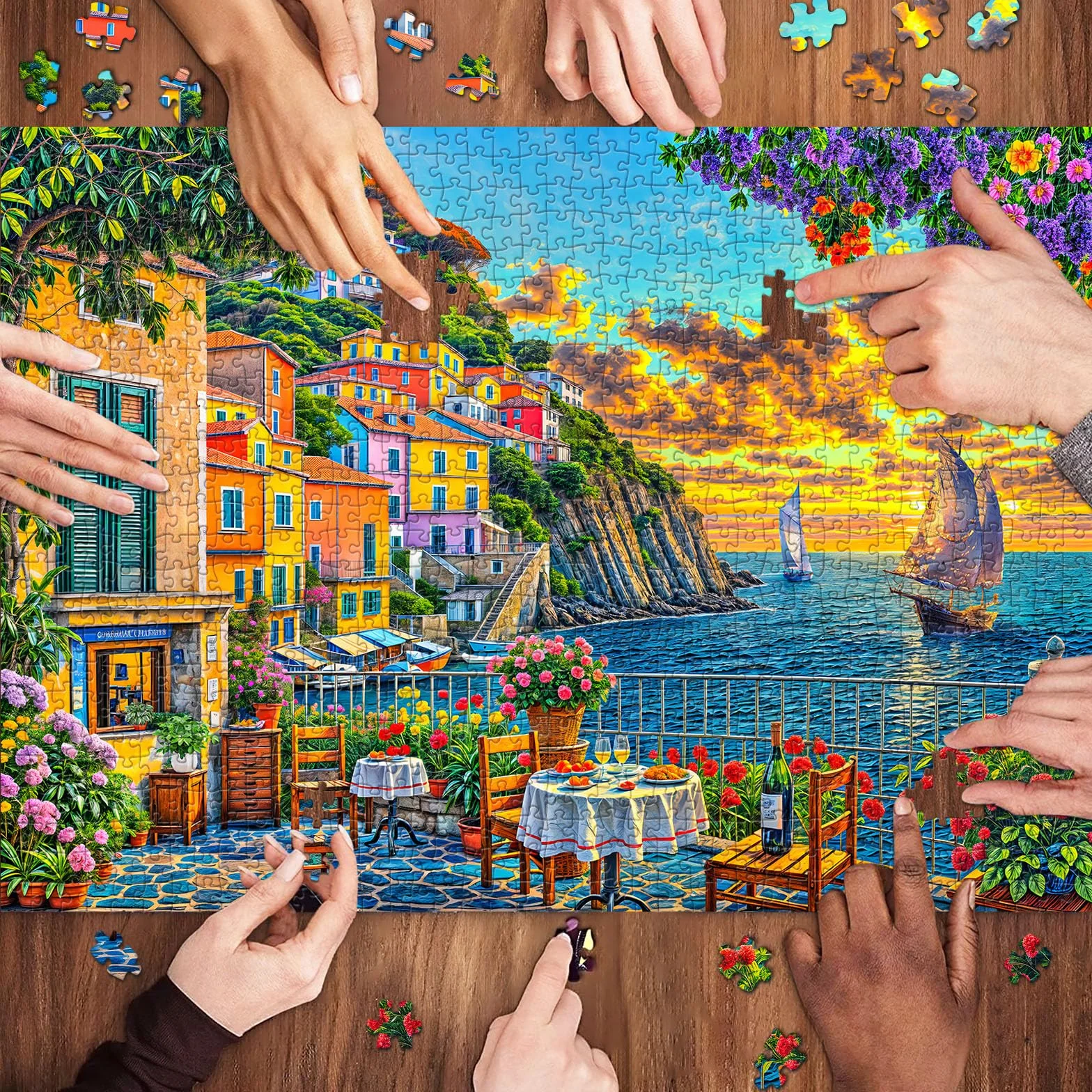 Puzzle 1000 elementów dla dorosłych i dzieci, niemożliwe wyzwanie, prezent z puzzli, sprytne puzzle, kolorowe puzzle, puzzle z romantycznym motywem Cinque Terre