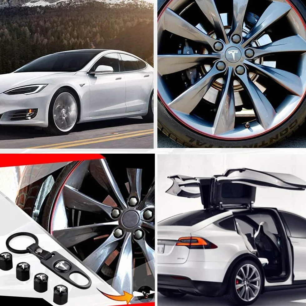 Zestaw kołpaków Tesla Model 3 czarne – osłony nakrętek, pokrywa piasty, zaślepki na zawory