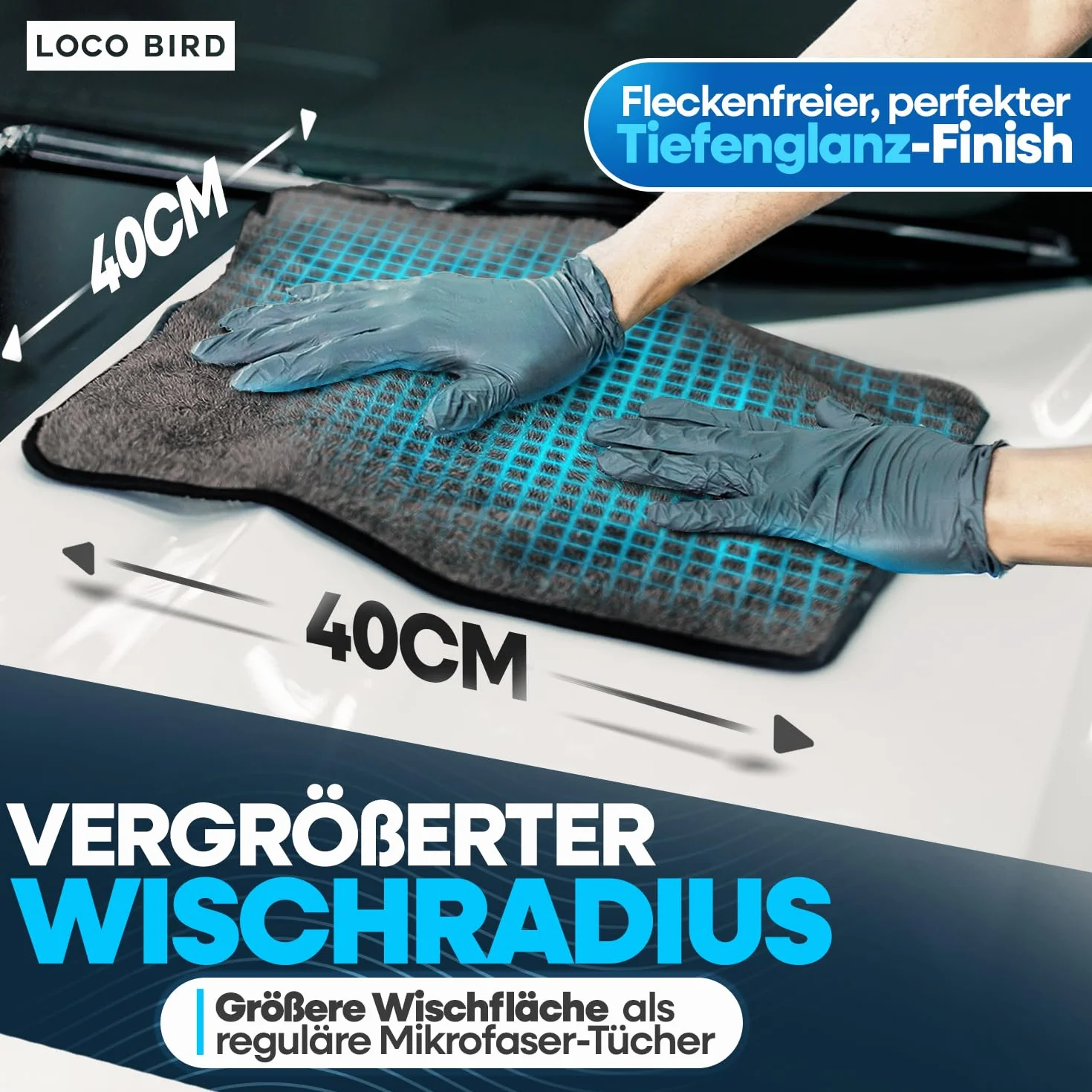 LOCO BIRD Ściereczki z mikrofibry do samochodu 1100 g/m² – bardzo chłonne ściereczki z mikrofibry – puszyste miękkie ściereczki do czyszczenia samochodu – ściereczka z mikrofibry do pielęgnacji
