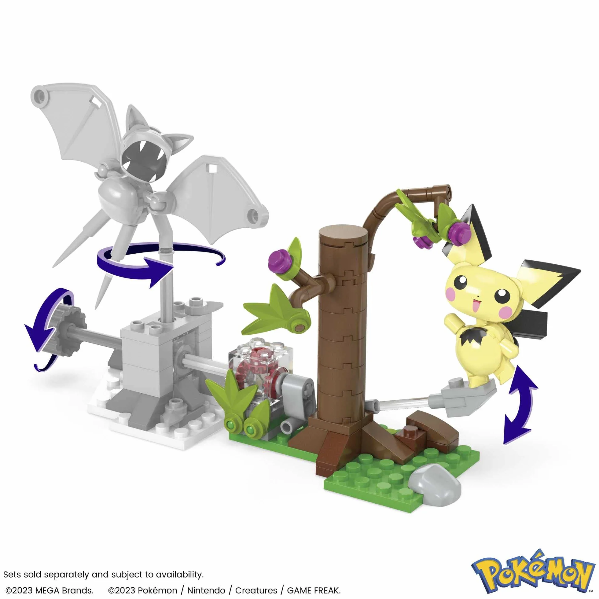 MEGA Pokemon Leśna przygoda Pichu Zestaw klocków (84 elementy) z funkcją ruchu oraz 1 figurką do zbudowania i ustawiania w różnych pozach, HPB59