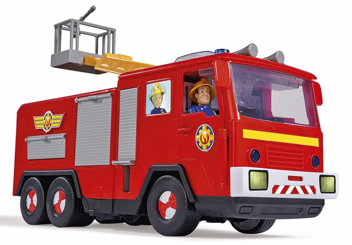 Strażak Sam 109252516038 Jupiter wóz strażacki i ruchoma figurka Sam 7,5cm, światło i dźwięk, długość: 31cm
