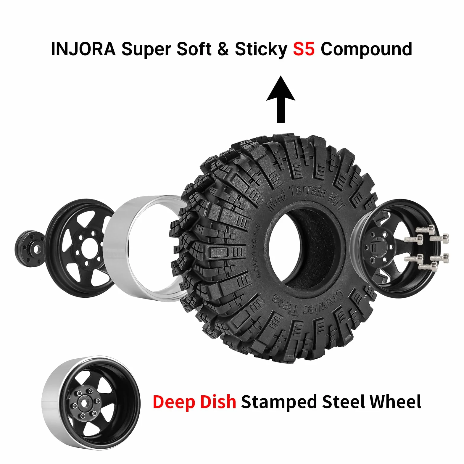 INJORA Zestaw opon błotnych 1.9 offset -8,9 mm obręcz koła Beadlock do 1/10 RC Crawler Car Axial SCX10 90046 UTB18 TRX4, czarny
