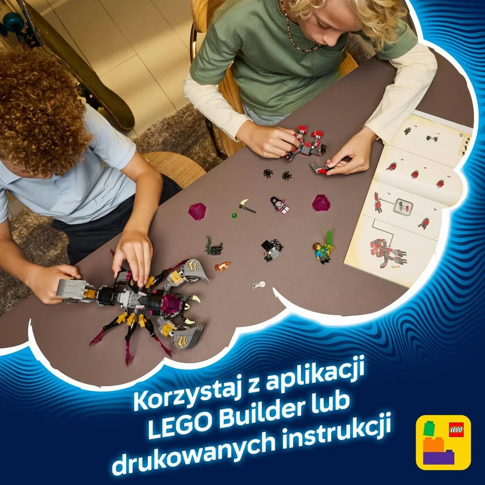 LEGO DREAMZzz Koszmarna skorpionowa koparka, zabawka dla dzieci z 3 minifigurkami, dwie opcje budowania, prezent na urodziny dla chłopców i dziewczynek w wieku od 7 lat, dekoracja fantasy 71513