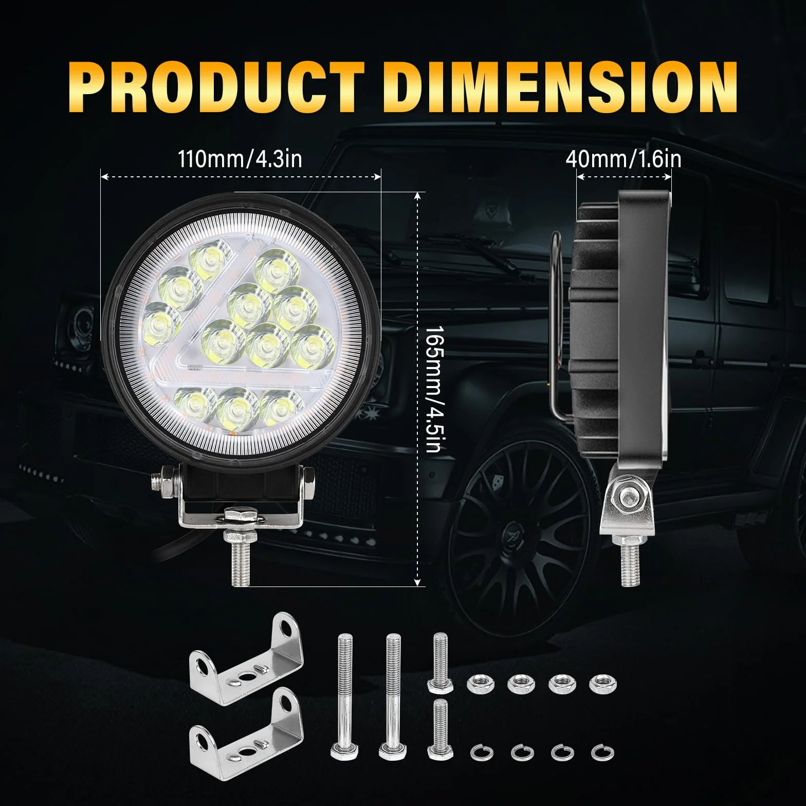 Willpower 2 reflektory robocze LED z zestawem kabli, 4", 36 W, reflektor LED, 12 V, do samochodów, koparek, przyczep, traktorów, ciężarówek, SUV-ów, offroadowych