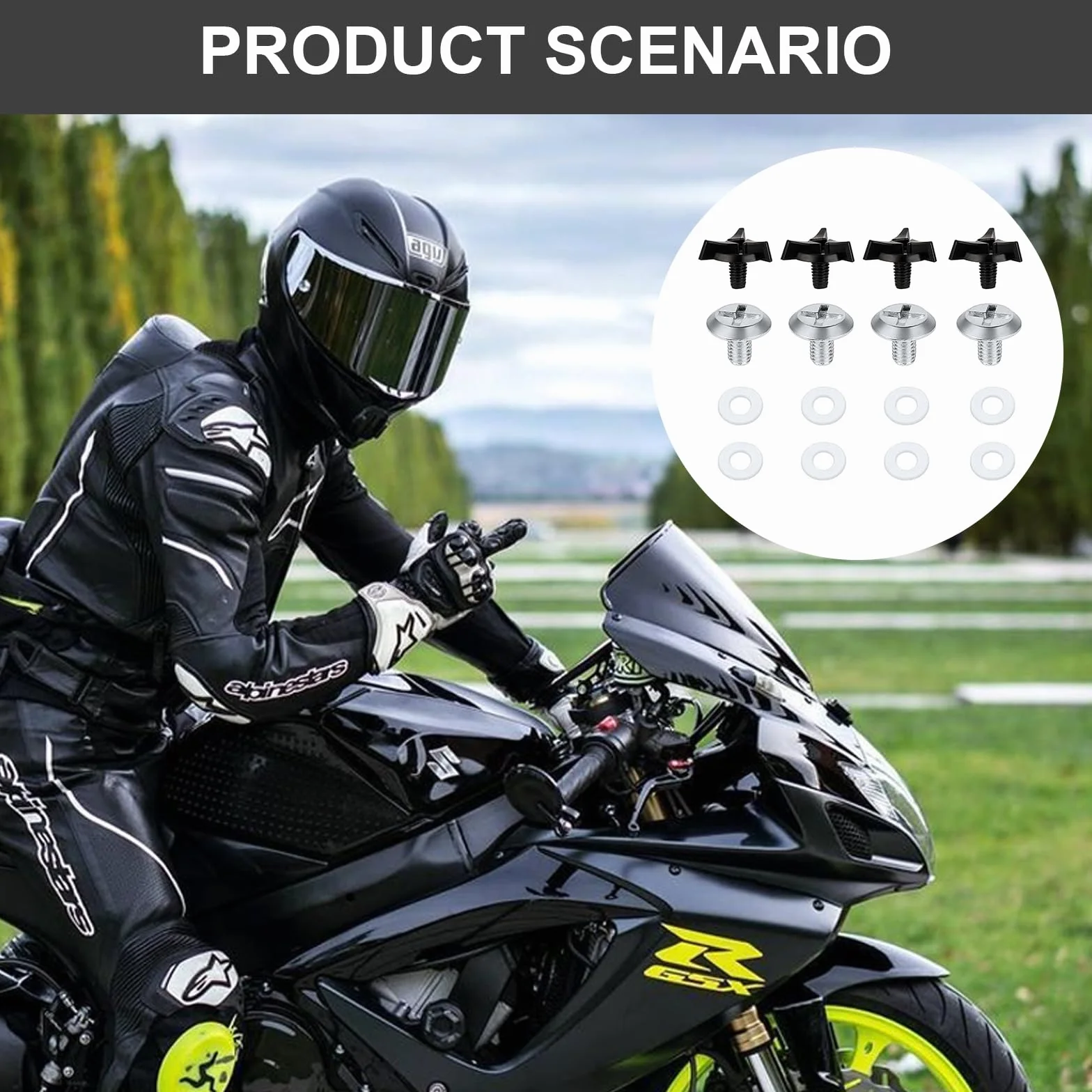 Zestaw 8 śrub zamiennych do kasku motocyklowego z podkładkami gumowymi, części zamienne do kasku motocyklowego, kolor czarny, srebrny