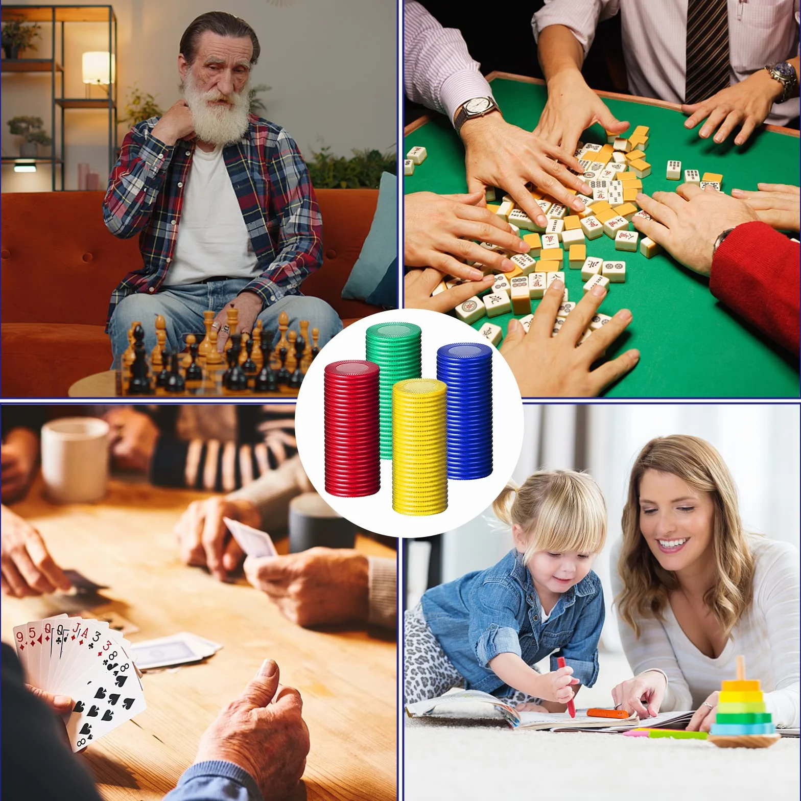 400 żetonów do pokera, żeton do gry, 4 kolory, plastikowy żeton do pokera, do nauki matematyki, bingo (czerwony, niebieski, zielony, żółty, 0,86 cala)