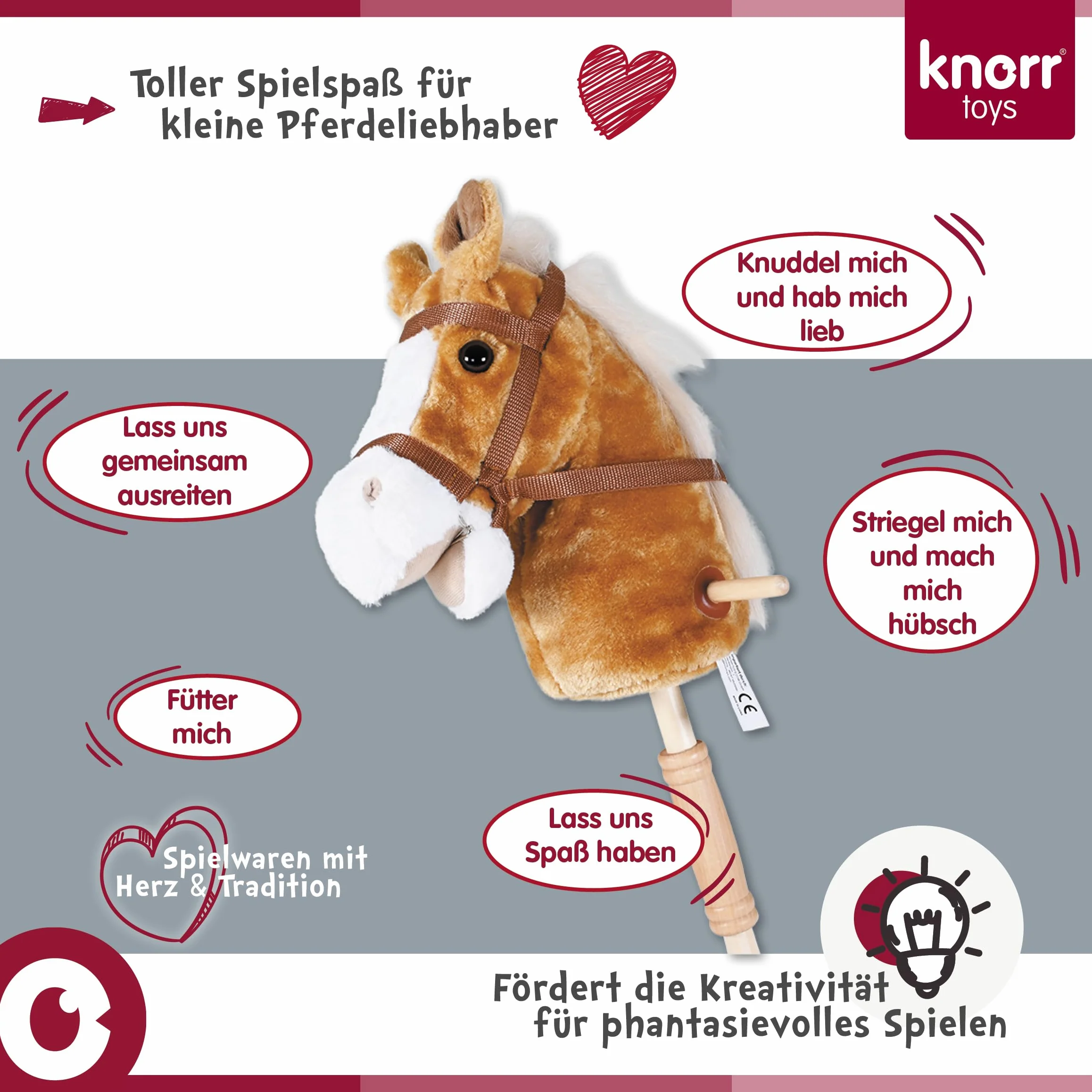 Knorrtoys 40100 Zabawka Koń Na Patyku, Wielokolorowy, 94cm
