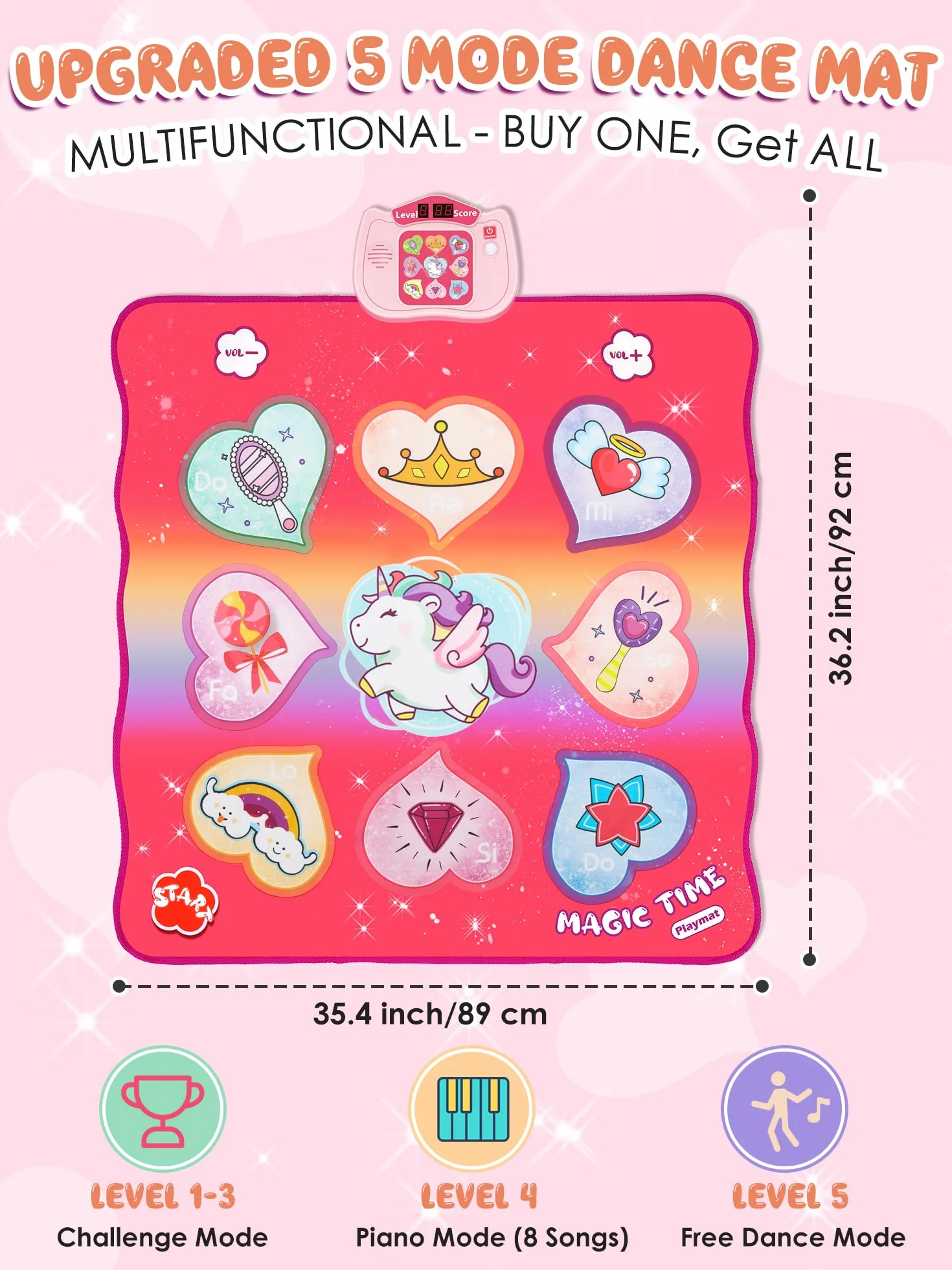 Zabawki do tańca dla dzieci, Music Dance Play Mat ze światłami LED, regulowaną głośnością, 5 trybami gry, wbudowaną muzyką, muzyczną podkładką taneczną Zabawki świąteczne prezenty dla dziewczynek