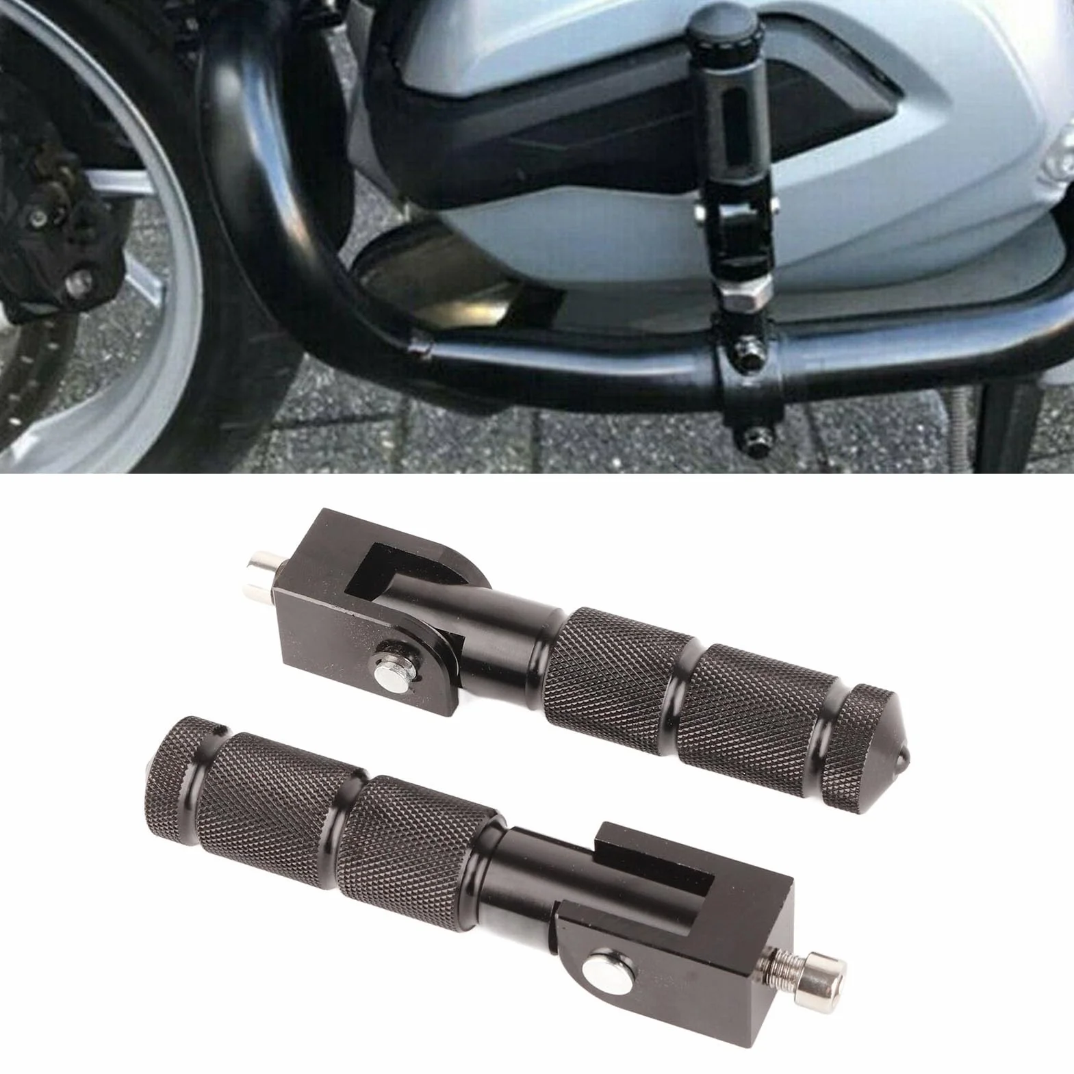 Podnóżek 2 szt.Aluminiowe pedały uniwersalny podnóżek motocyklowy samochód elektryczny 8MM 90 stopni składany pręt podtrzymujący akcesoria do podnóżka motocyklowego (czarny)