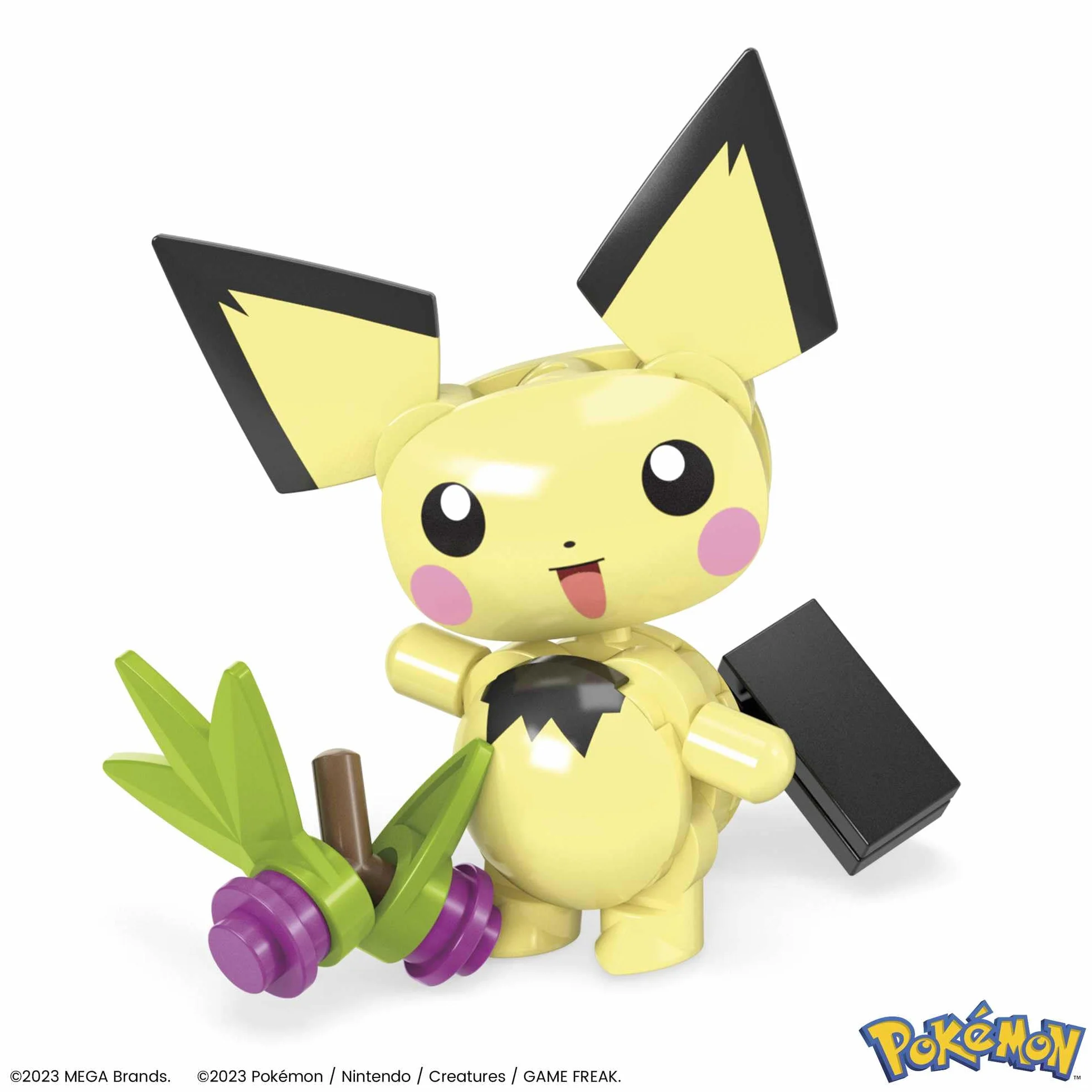 MEGA Pokemon Leśna przygoda Pichu Zestaw klocków (84 elementy) z funkcją ruchu oraz 1 figurką do zbudowania i ustawiania w różnych pozach, HPB59