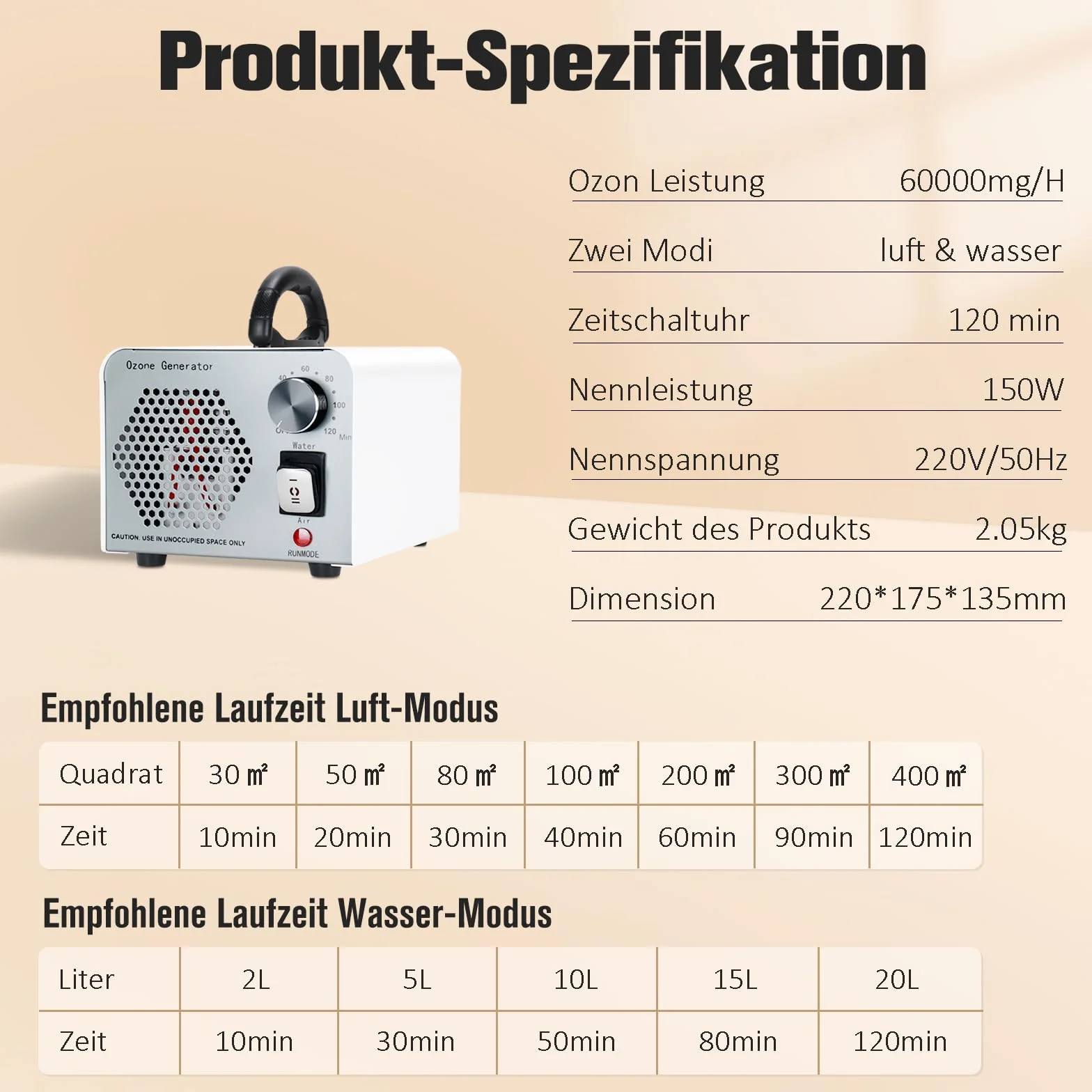 Generator ozonu 2 w 1 60000 mg/h oczyszczacz powietrza neutralizator zapachów O3 z timerem 120 min ozonator do samochodu