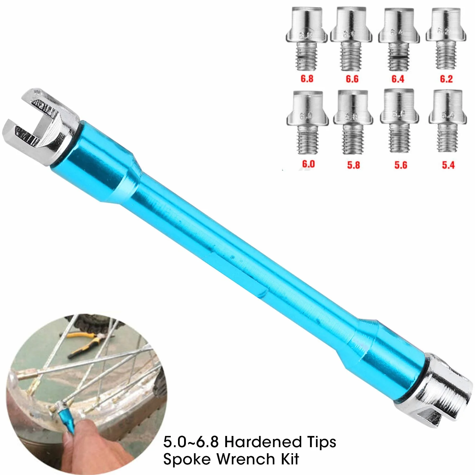 Klucz do szprych motocyklowych, klucz do szprych motocyklowych Zestaw kluczy CNC 5,0-6,8 Długość 93 mm / 3,7 cala do większości motocykli (niebieski)