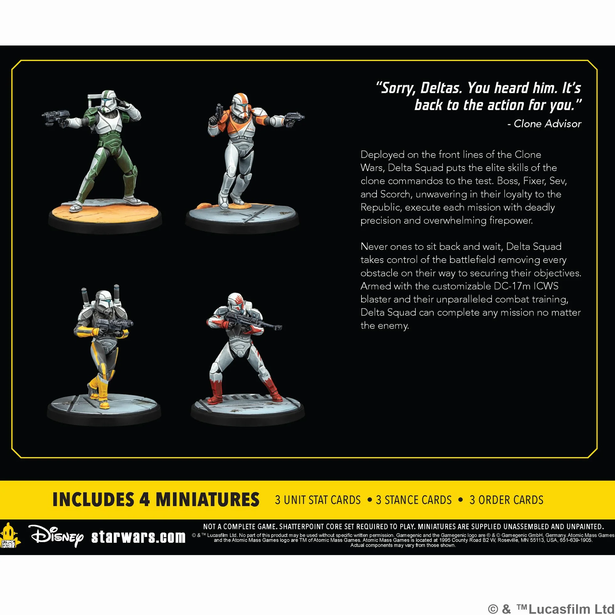 Asmodee | Star Wars: Shatterpoint Delta Squad, Form Up Squad Pack | Miniatury stołowe | Wiek 14+ | 2 graczy | Czas gry ponad 90 minut