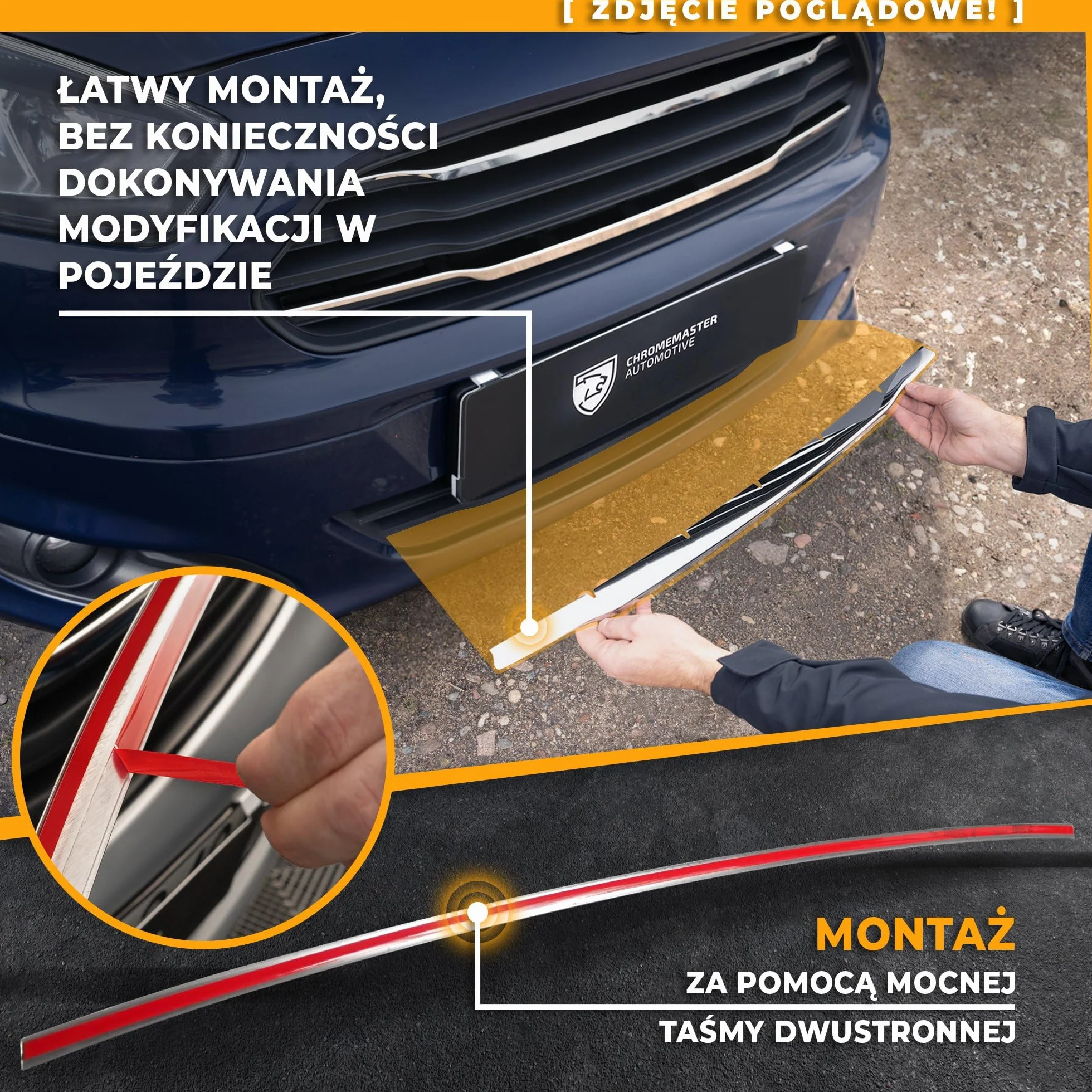 CHROMEMASTER Listwa Atrapy Zderzaka Przedniego Stal Nierdzewna Polerowana Kompatybilna z VW T6.1 California 2019-2024