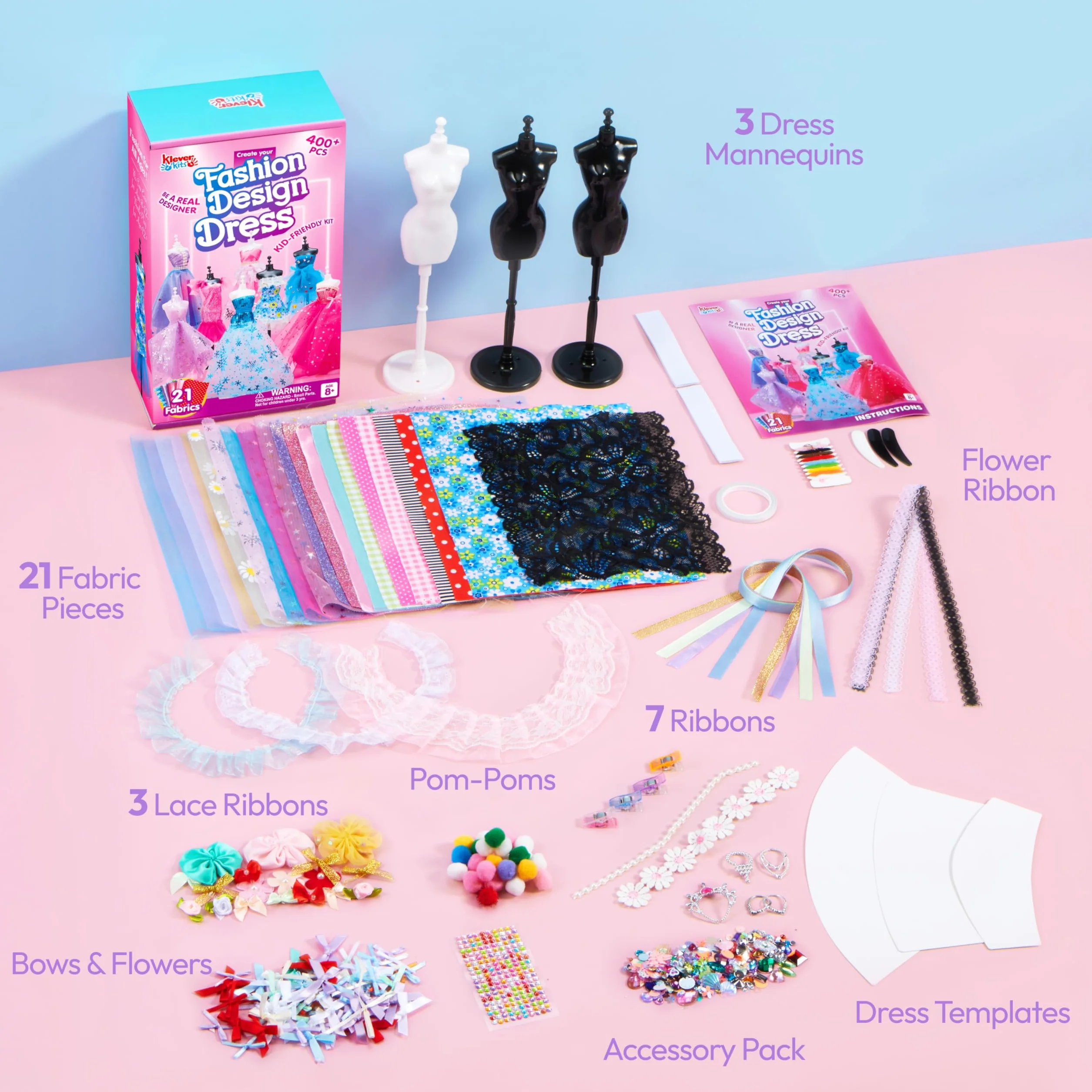 Klever Kits Zestaw projektanta mody dla dziewcząt, kreatywność, DIY, zabawki edukacyjne, zestaw do szycia dla dzieci