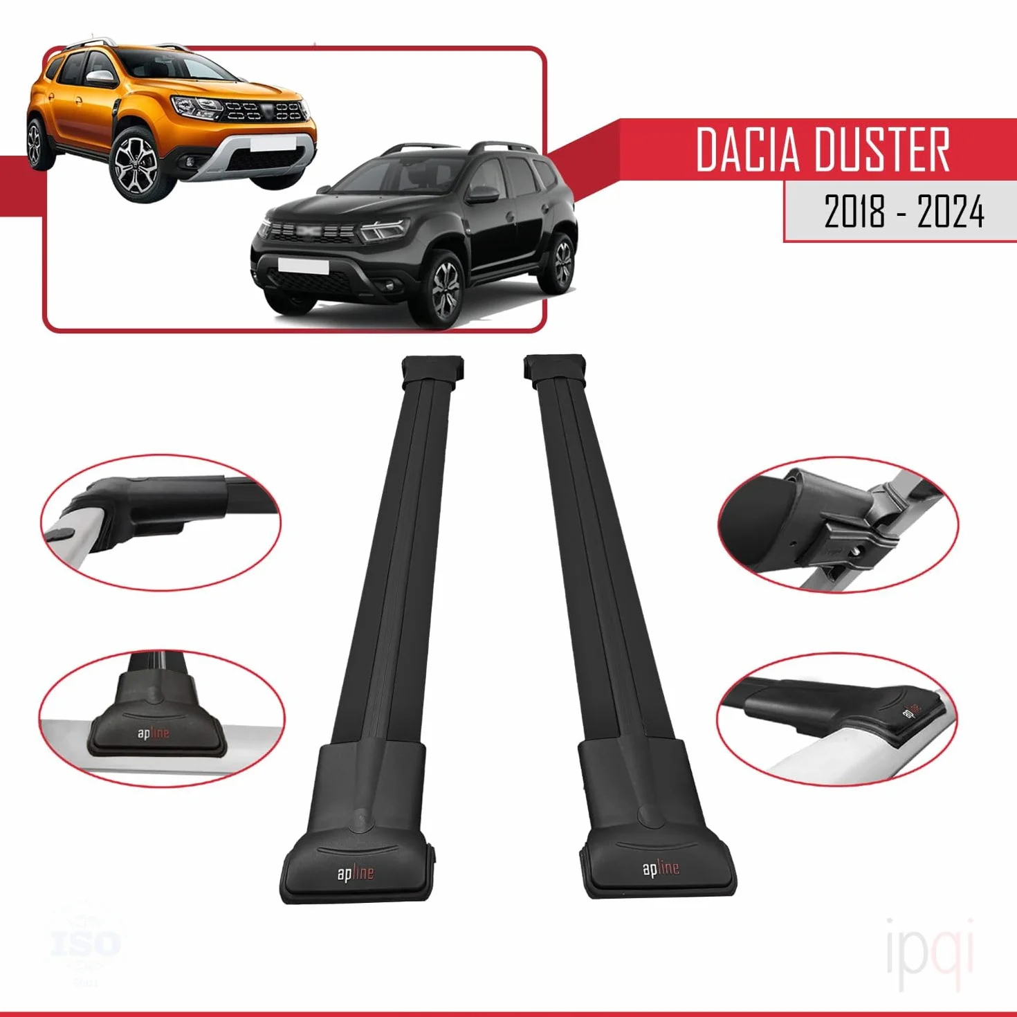 RE&AR Tuning Wspornik poprzeczny kompatybilny z dachem bagażowym Dacia Duster 2018-2021, alu, kolor czarny