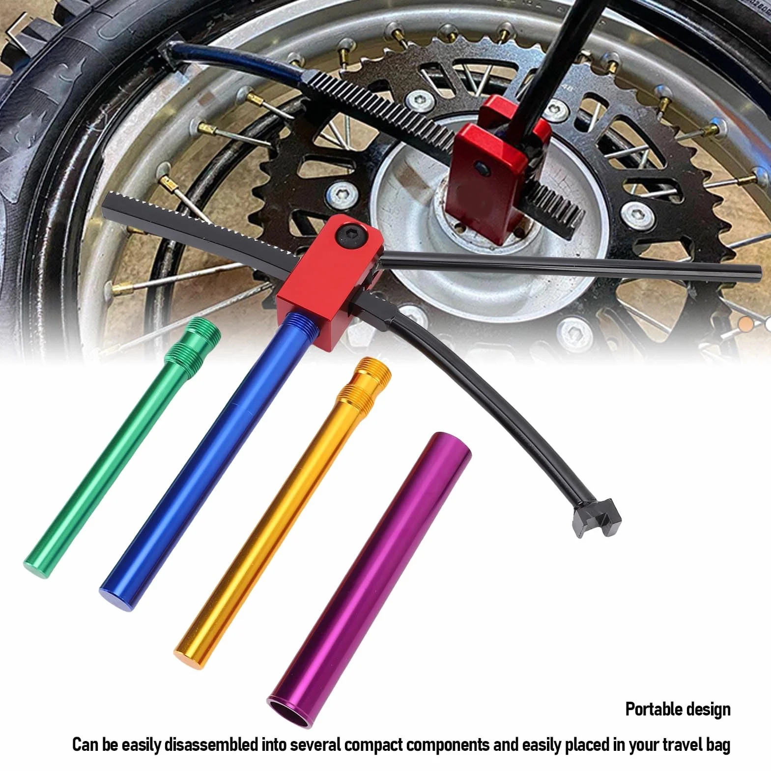 Generic Zestaw narzędzi do wymiany opon w motocyklach terenowych, aluminiowy zestaw narzędzi do opon z systemem zębatki i listwy zębatej do kół 16-21 cali, osie 15-25 mm
