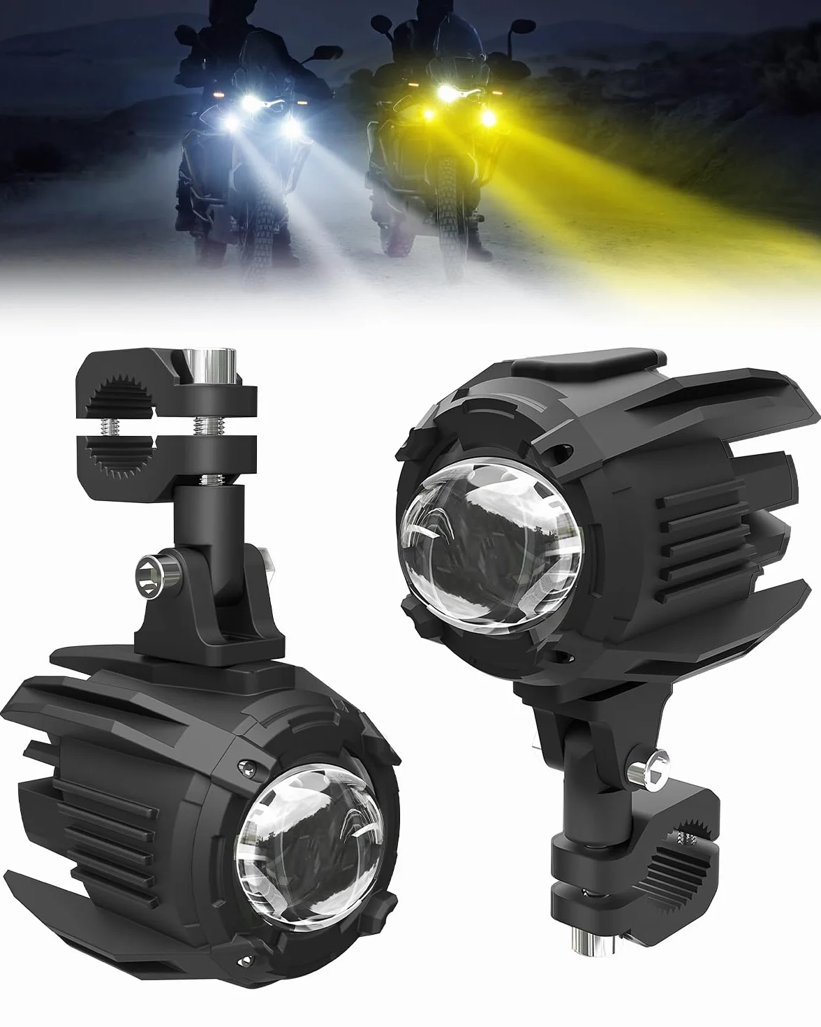 SUPAREE Reflektor przeciwmgielny LED do motocykla, dodatkowy reflektor LED do motocykla, dodatkowy reflektor do motocykla z przełącznikiem, żółte/białe światło, IP68, 9-30 V, do R1200GS F800GS F650 LC