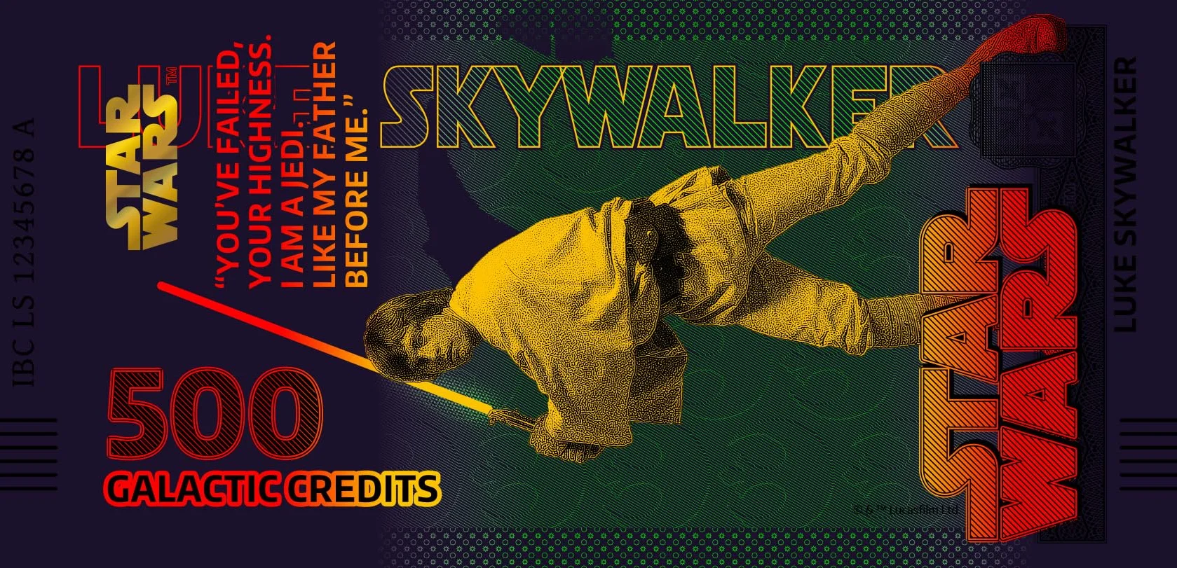 FANTASY CLUB | Gwiezdne Wojny Trylogia Bilet Oryginalny Luke Skywalker | Oficjalny towar | Edycja limitowana ze złotym hologramem i efektami UV