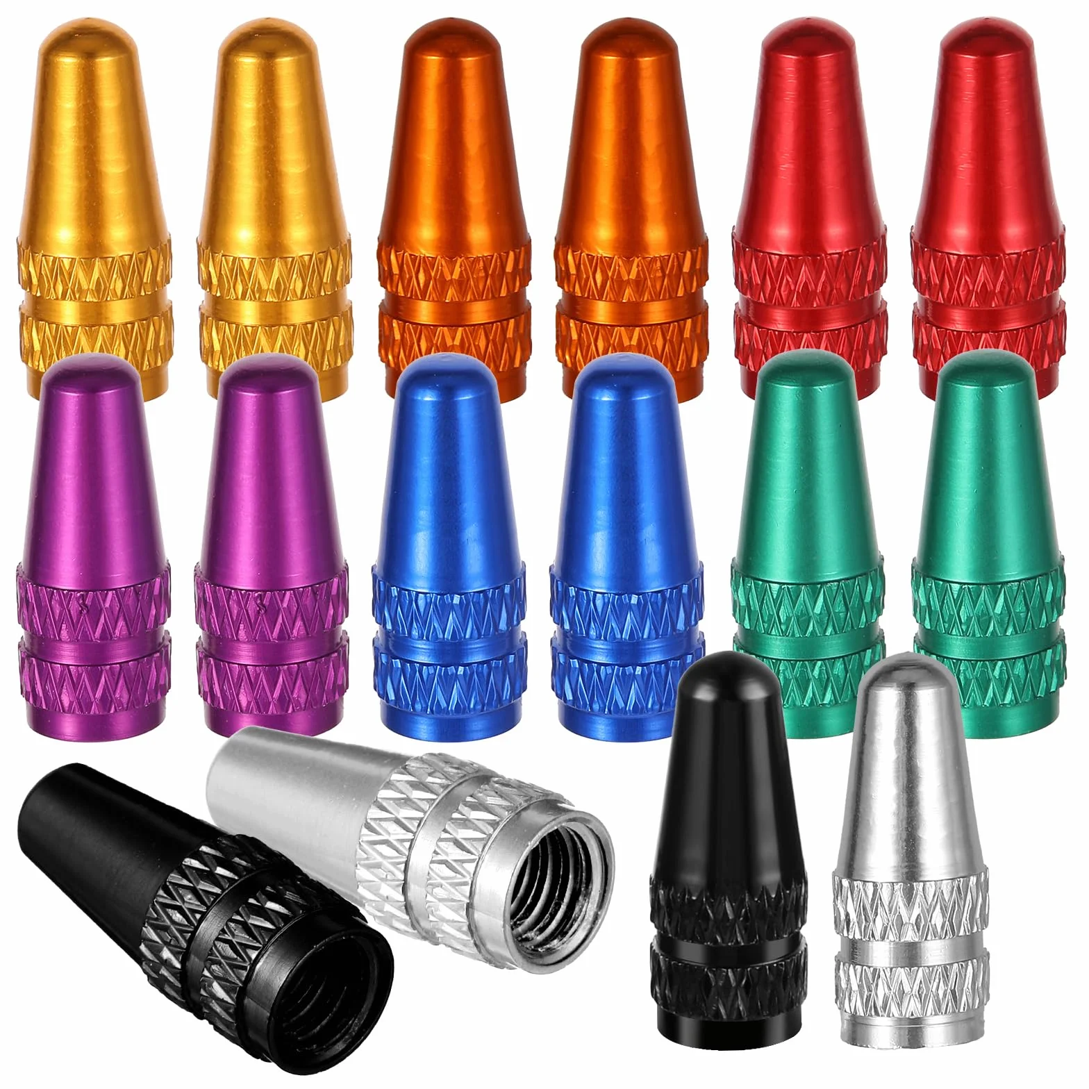Xinjoduz Presta zaślepki na wentyl, 20 szt. nasadek przeciwpyłowych do rowerów, aluminiowy adapter trzpienia zaworu, francuskie zawory rowerowe, nakładki na opony powietrzne do rowerów MTB, wyścigów