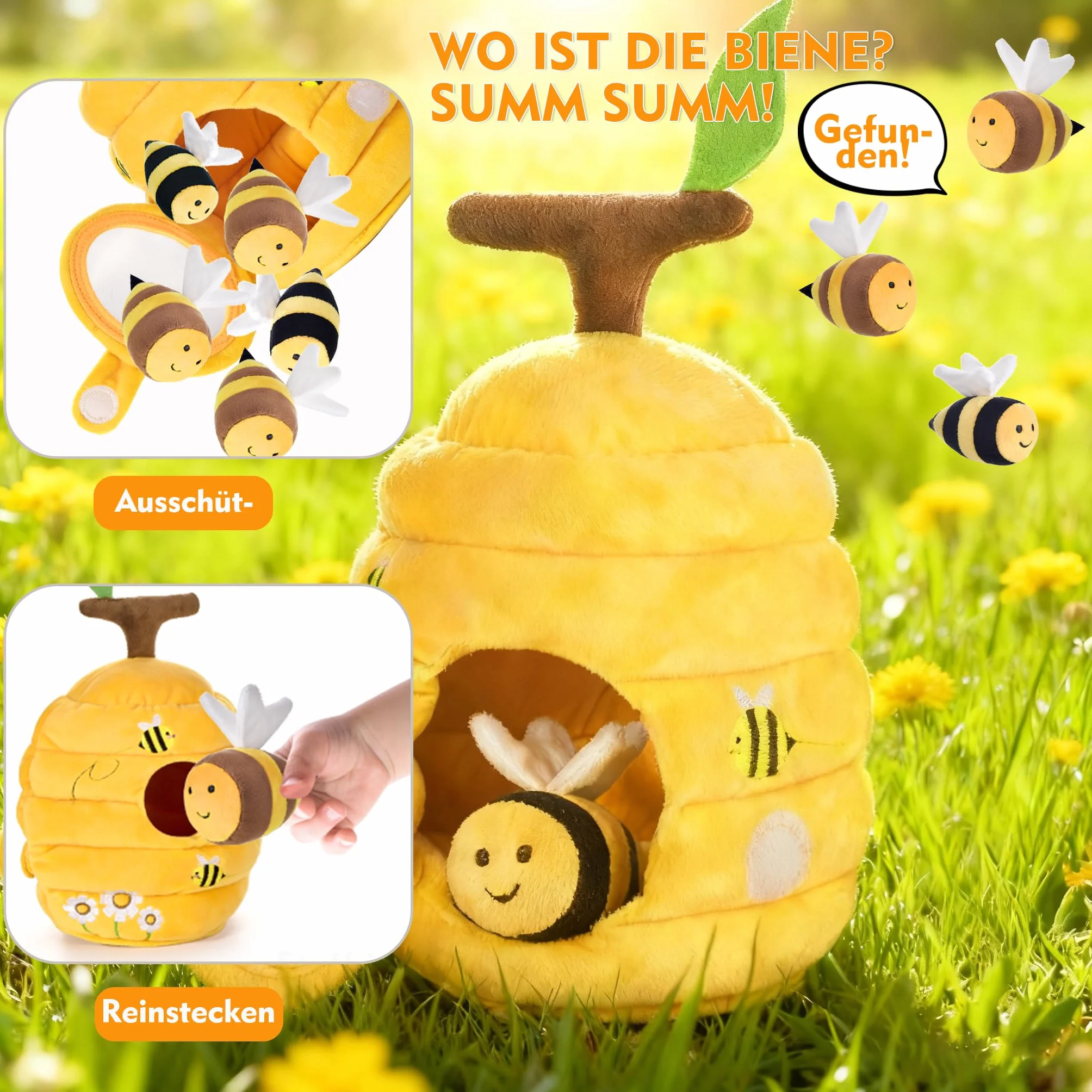 Zabawki dla noworodka w wieku 6-12 miesięcy Ul z 5 pszczołami sensorycznymi, Montessori gry dla dzieci, 1 rok, grzechotka, papier marszczy, zabawka dla dzieci, lustro - prezent dla noworodka, chłopca