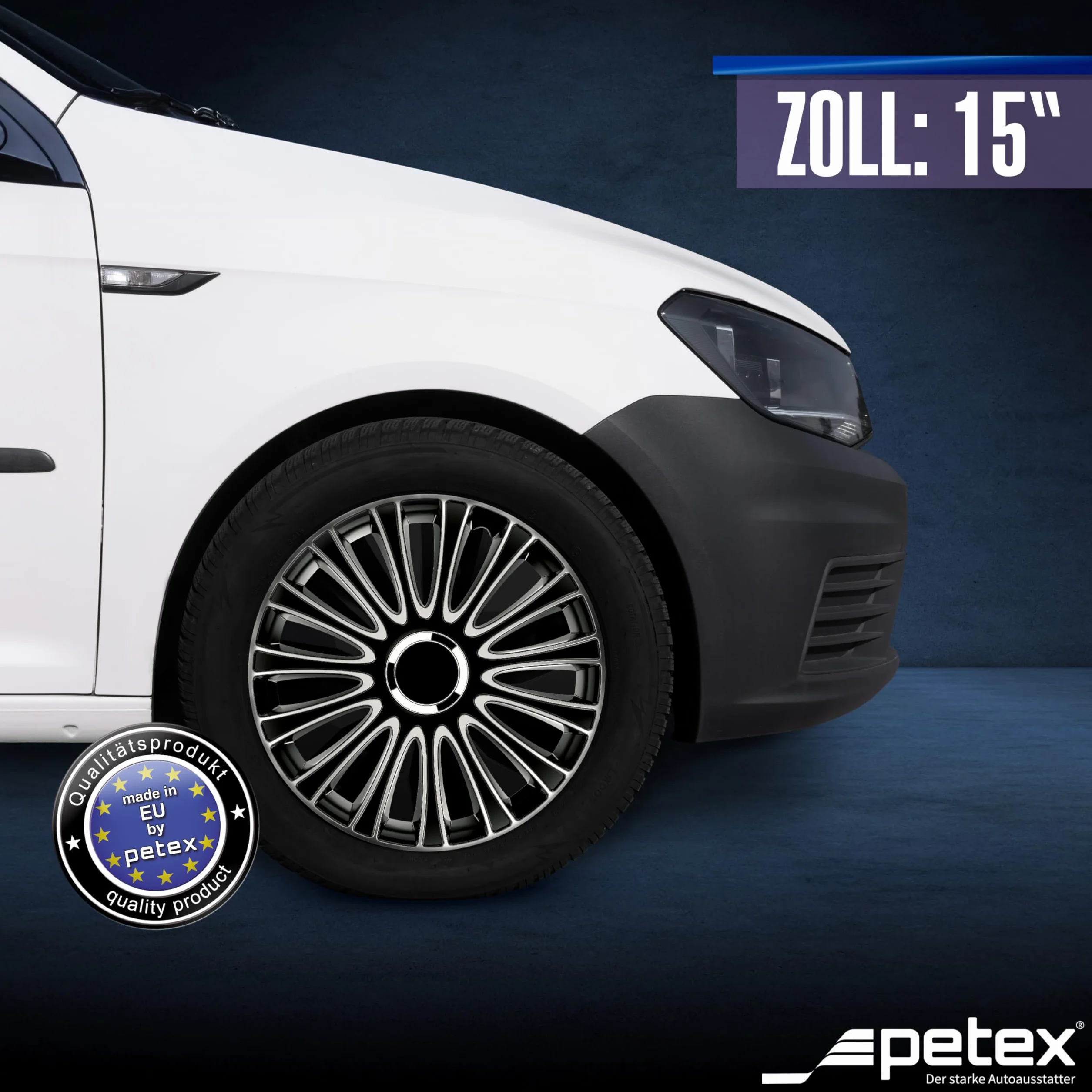 Petex LeMans Pro kołpaki ozdobne 38 cm podwójnie lakierowane tworzywo ABS czarne zestaw 4 sztuk