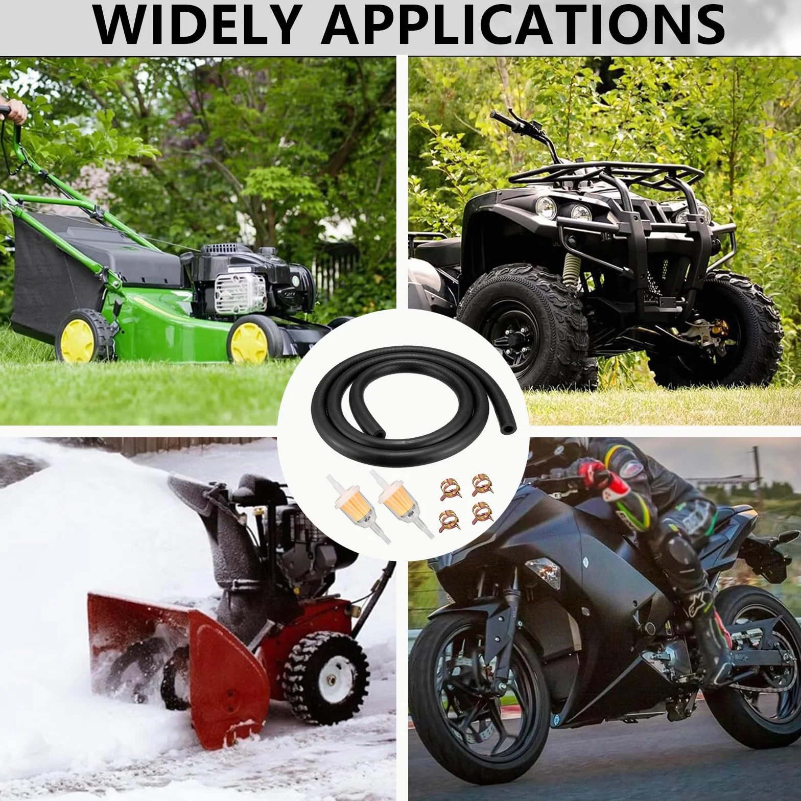 Zestaw 15 węży benzynowych 6 mm do motocykla, samochodu, traktora z obejmami i filtrami