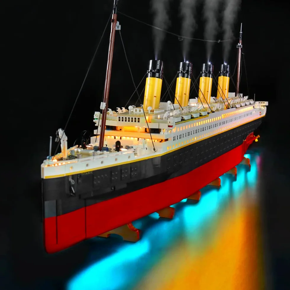 BrickBling Zestaw oświetleniowy LED, kompatybilny z zestawem klocków Lego Creator Expert Titanic 10294 (bez modelu), zestaw oświetleniowy DIY do statku Titanic dla 10294 – wersja ulepszona