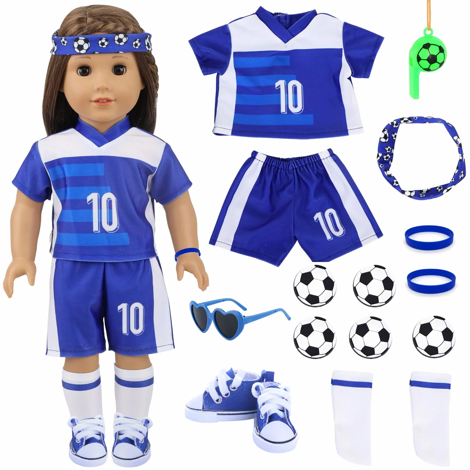 Ubranie dla lalek 35-43 cm stroje dla lalek, akcesoria dla lalek, 14 piłkarskich, modna odzież sportowa z topami, spodniami, opaskami do włosów, bransoletki, buty, okulary przeciwsłoneczne, skarpetki