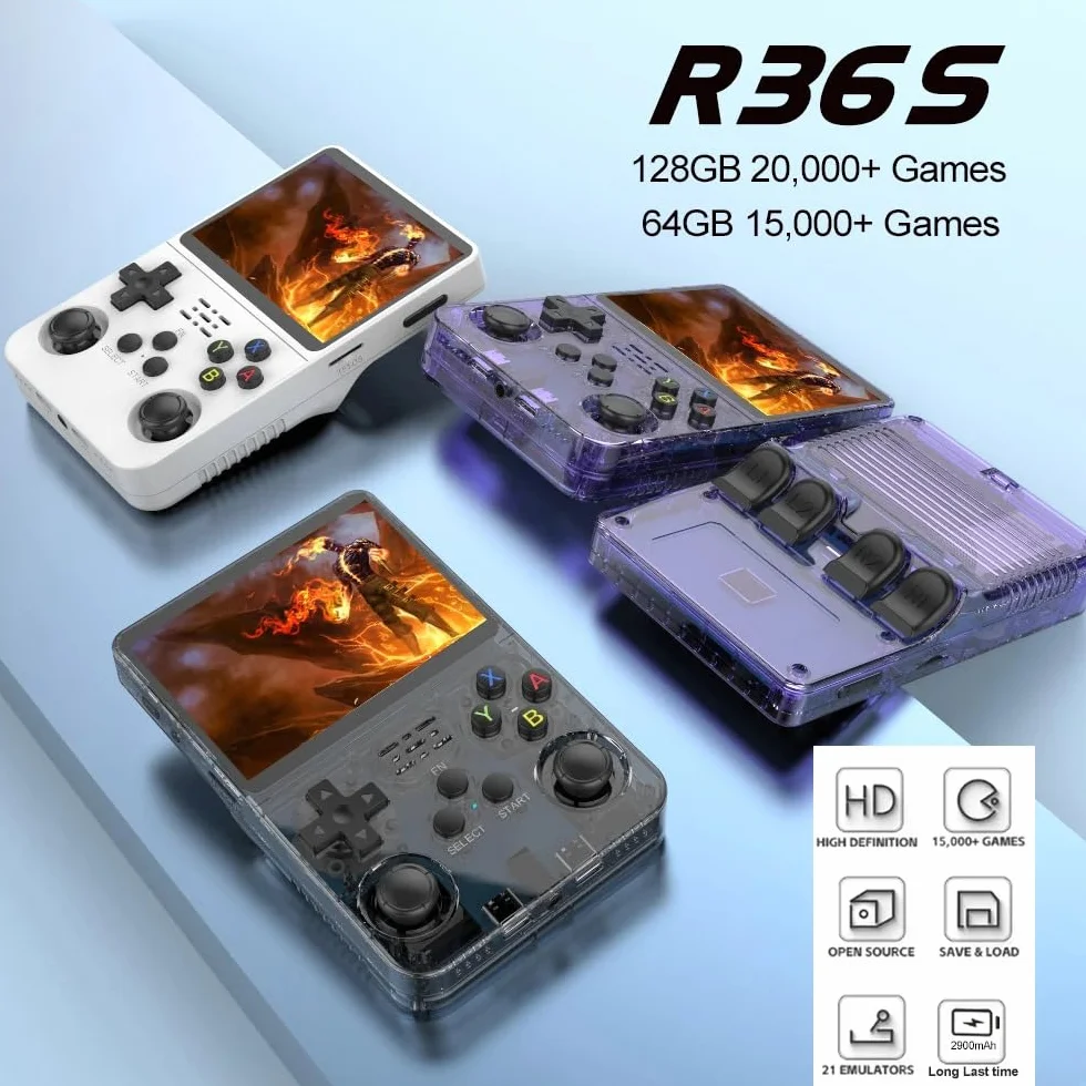 R36S Retro ręczna konsola do gier wstępnie zainstalowana ponad 20000 gier, wbudowana karta TF 128 GB, system Linux 3,5-calowy przenośny retro gra zręcznościowa nostalgia emulator