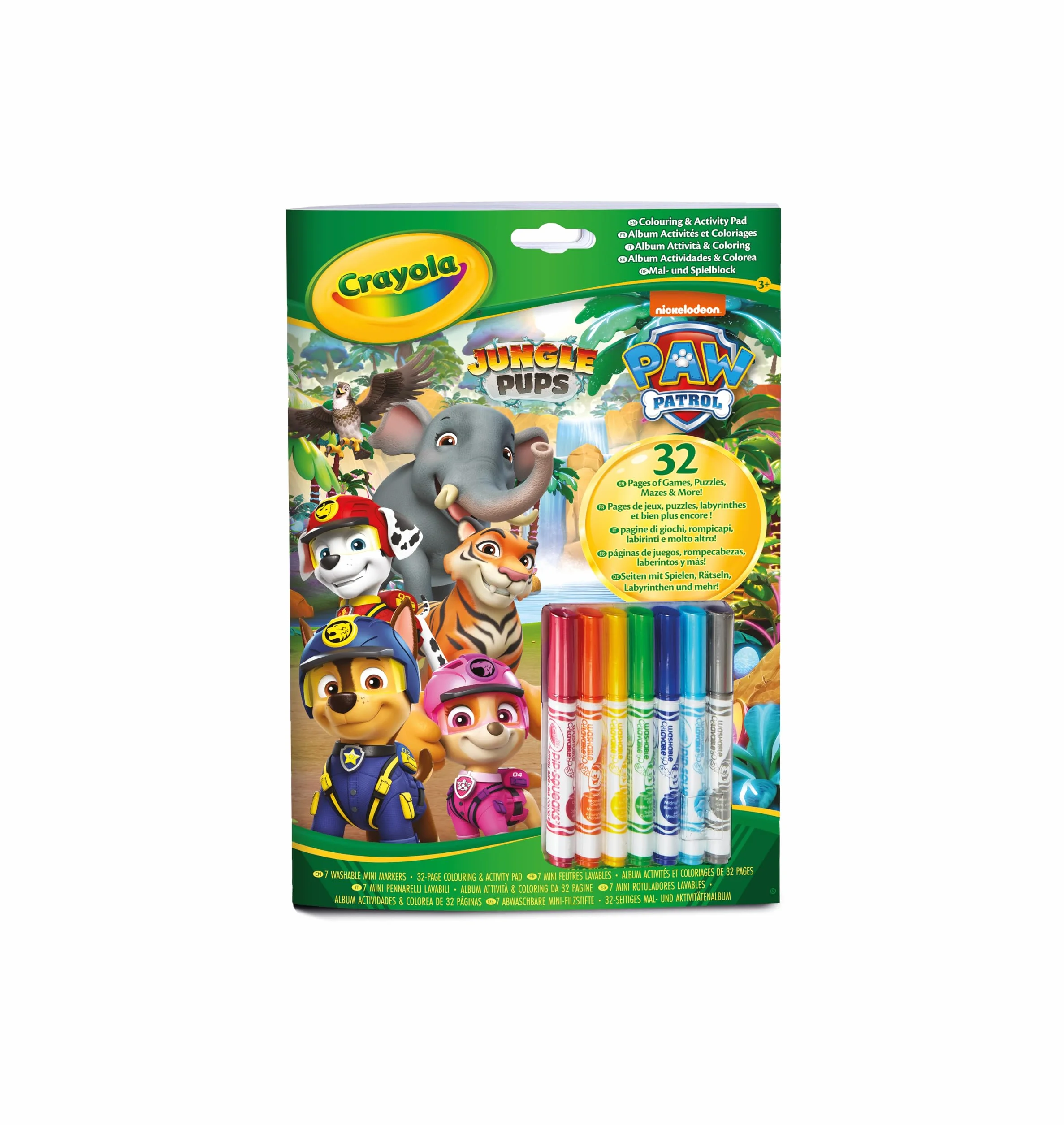 Crayola - Album aktywność i kolorowanie Psi Patrol, 32 strony do kolorowania i 7 zmywalnych mini flamastrów, 04-6918