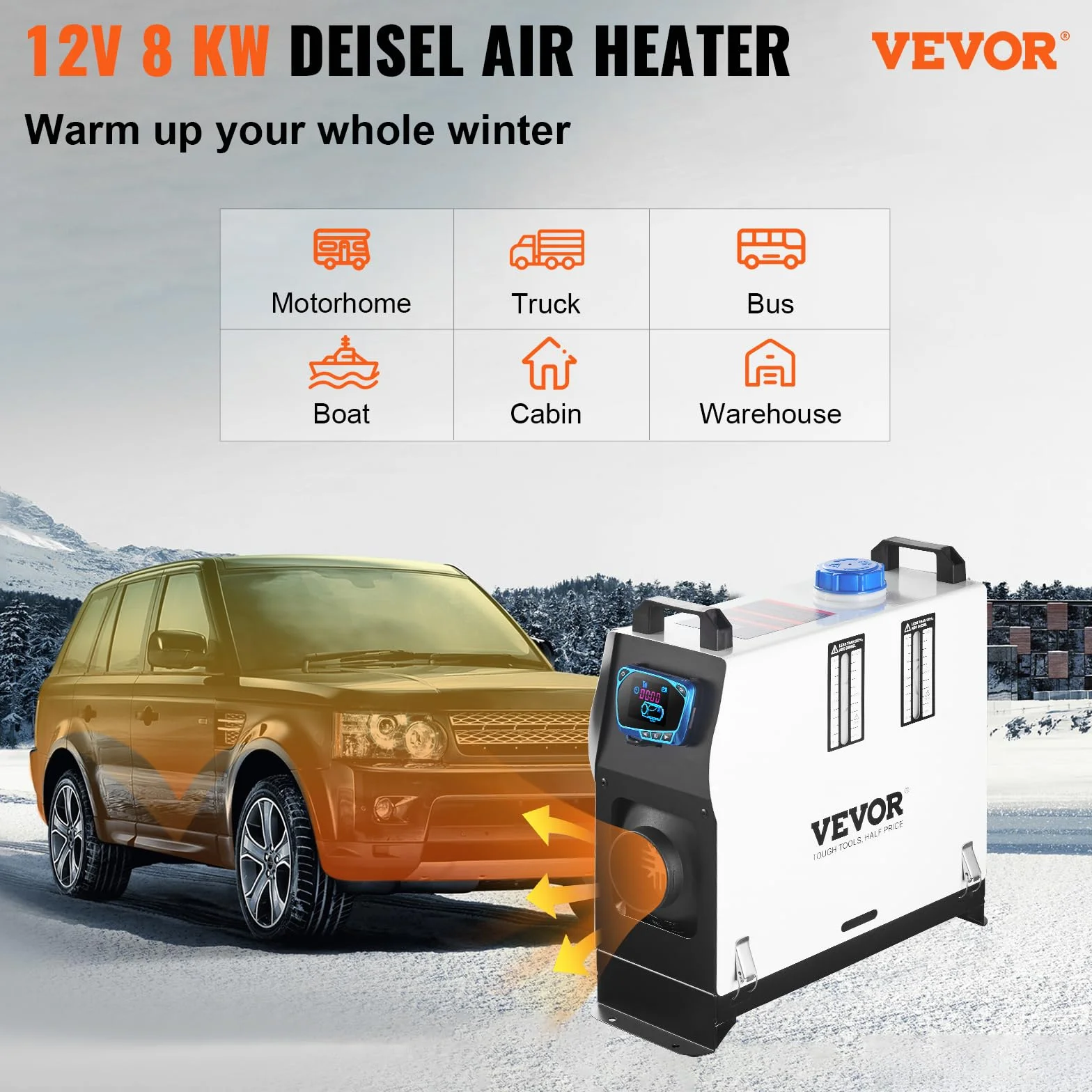 VEVOR Podgrzewacz powietrza na olej napędowy 12 V 8 kW z ekranem LCD