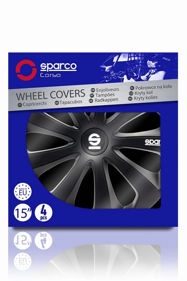 Sparco Zestaw 4 Osłon Kół 15"” Sicila SPC1570BK Czarna Osłona Kół Samochodowych
